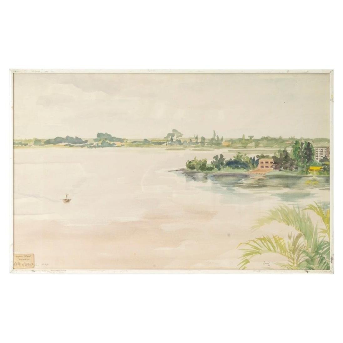 Framed Watercolor On Paper Under Glass By Evelyne Luez.