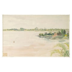 Gerahmtes Aquarell auf Papier unter Glas von Evelyne Luez.