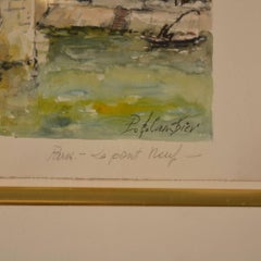 Framed Watercolor Paris Lepont Neuf Signed Pierre Cambier