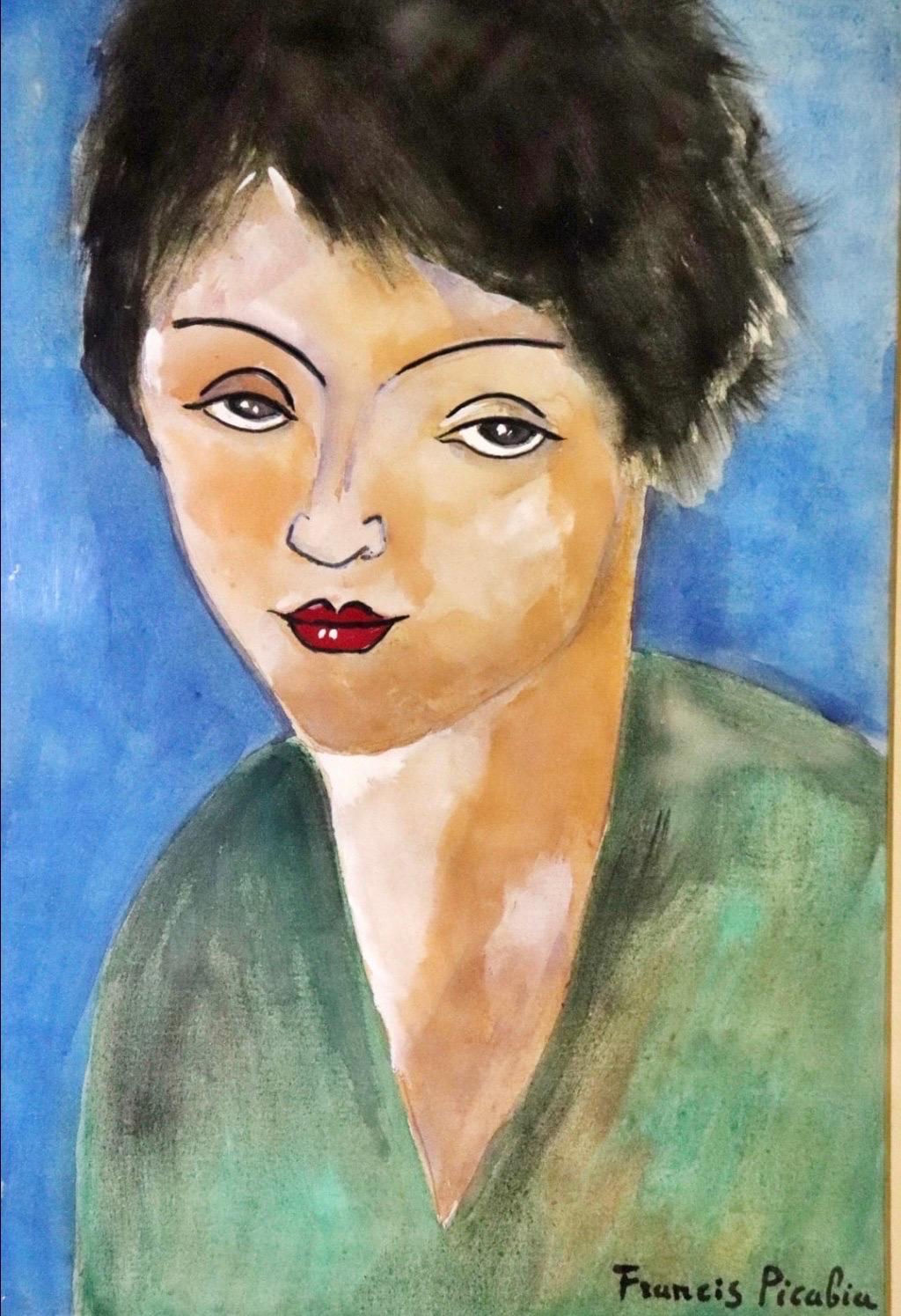 Peint Aquarelle d'une femme encadrée signée Francis Picabia en vente