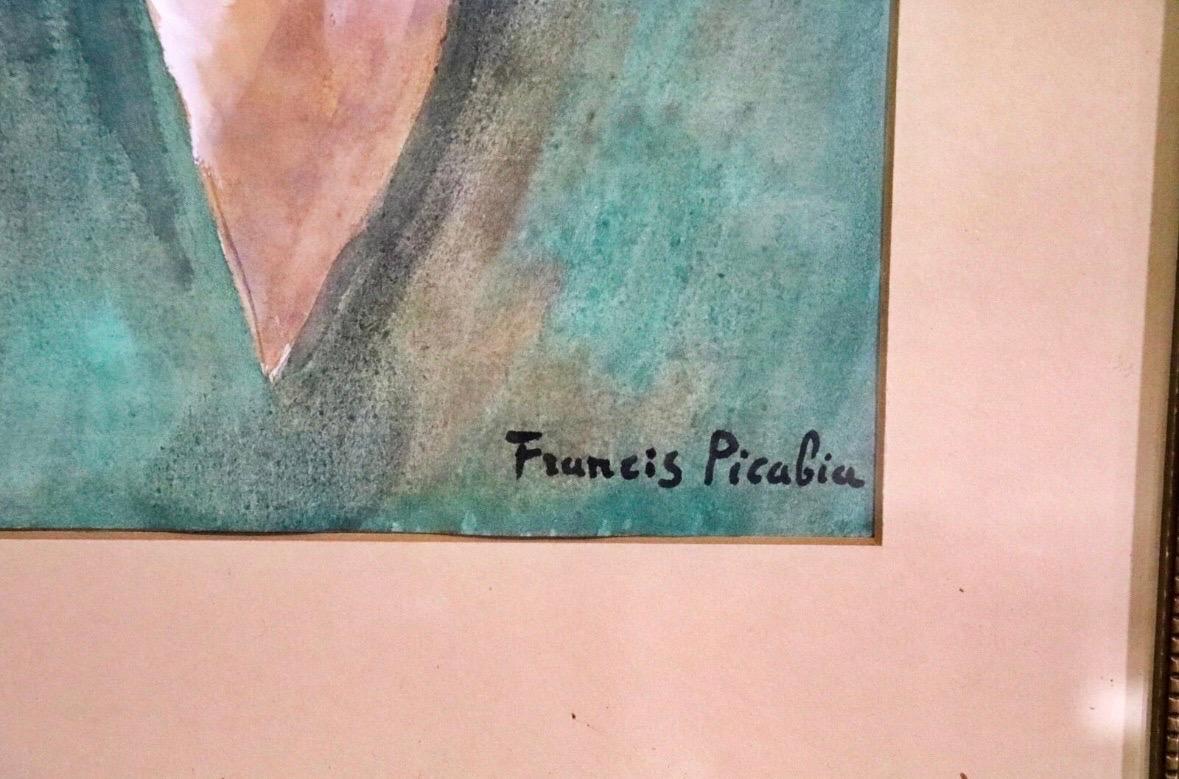 Framed Watercolor Signed Francis Picabia Portrait of a Woman In Good Condition For Sale In Swedesboro, NJ