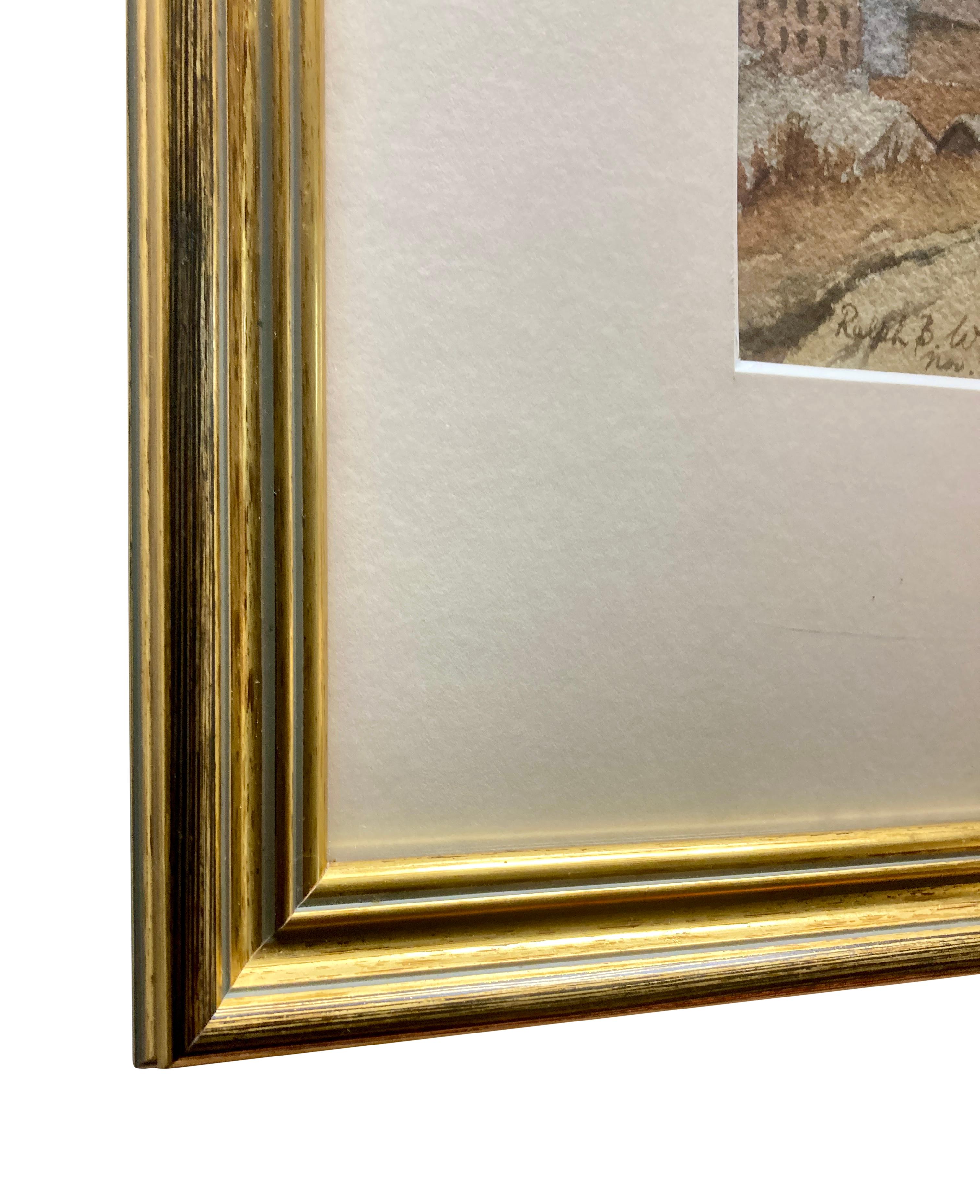 Aquarelle anglaise encadrée et dorée, représentant une ville industrielle du Nord, signée et datée...