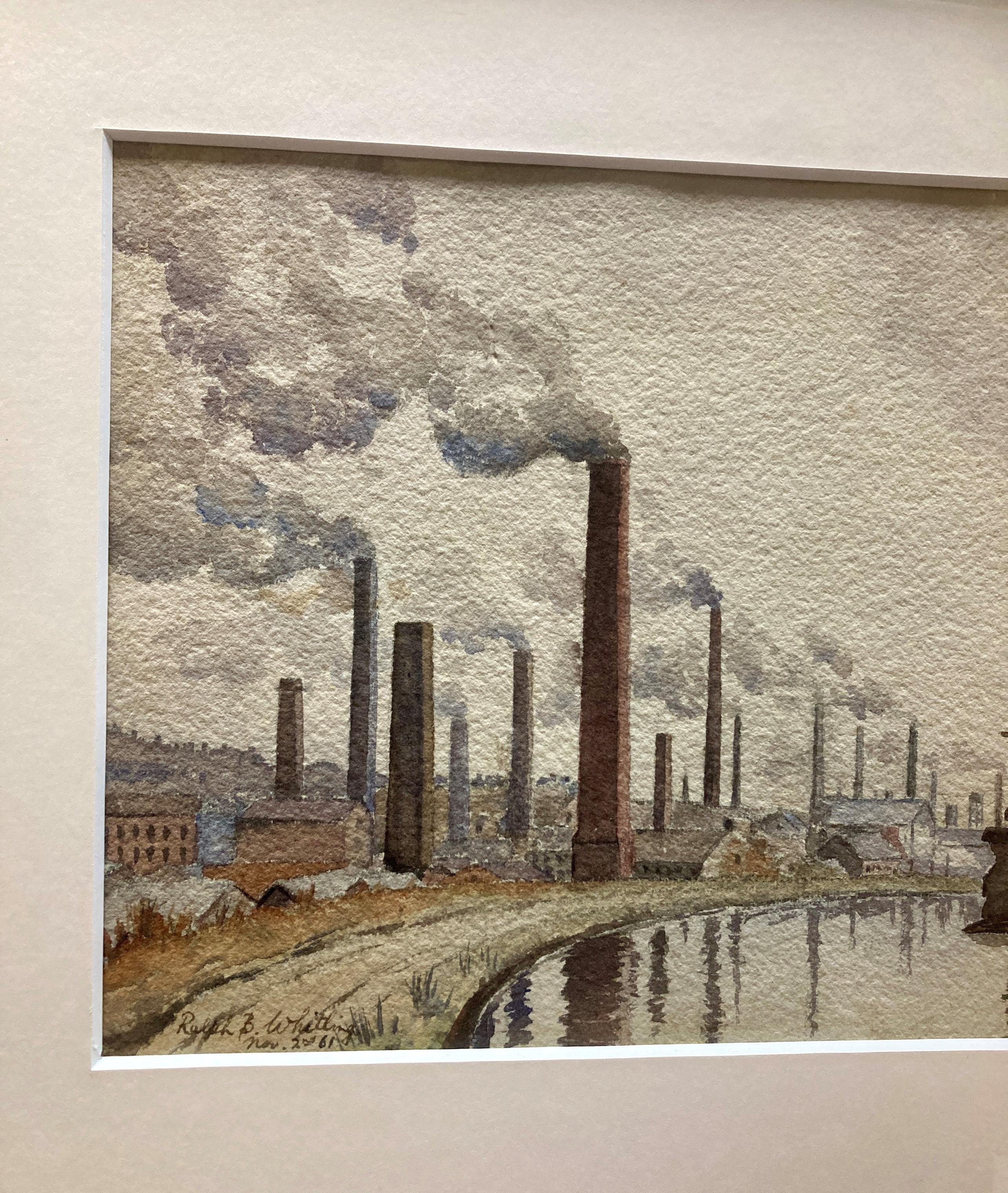 Anglais Aquarelle encadrée représentant une ville industrielle du nord de l'Angleterre en vente