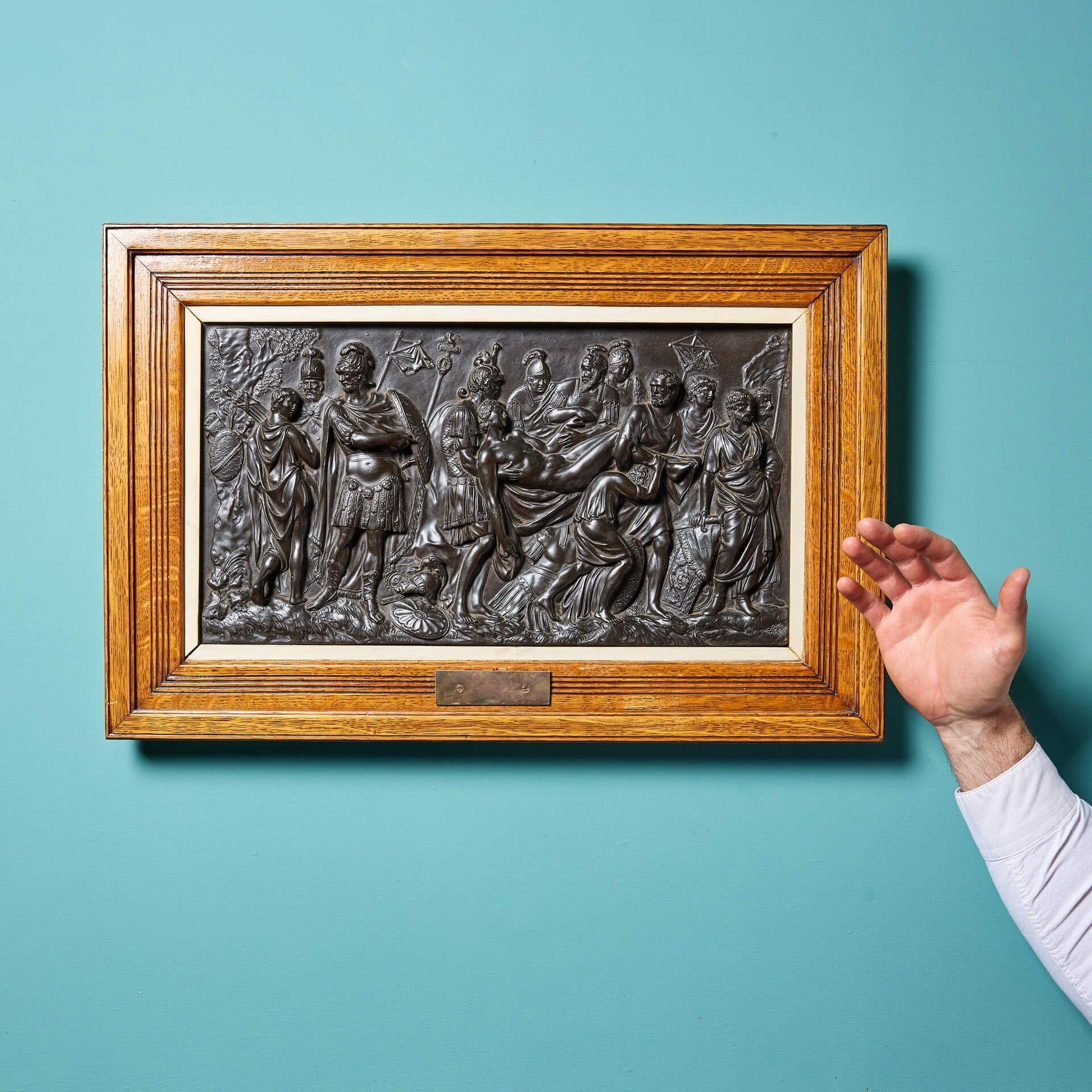 A late 18th / early 19th century framed Wedgwood black basalt plaque depicting ‘The Death of Meleager’ also known as ‘The Death of a Roman Warrior’. Impressed with maker’s mark to plaque reverse.

Wedgwood first began creating black basalt wares in