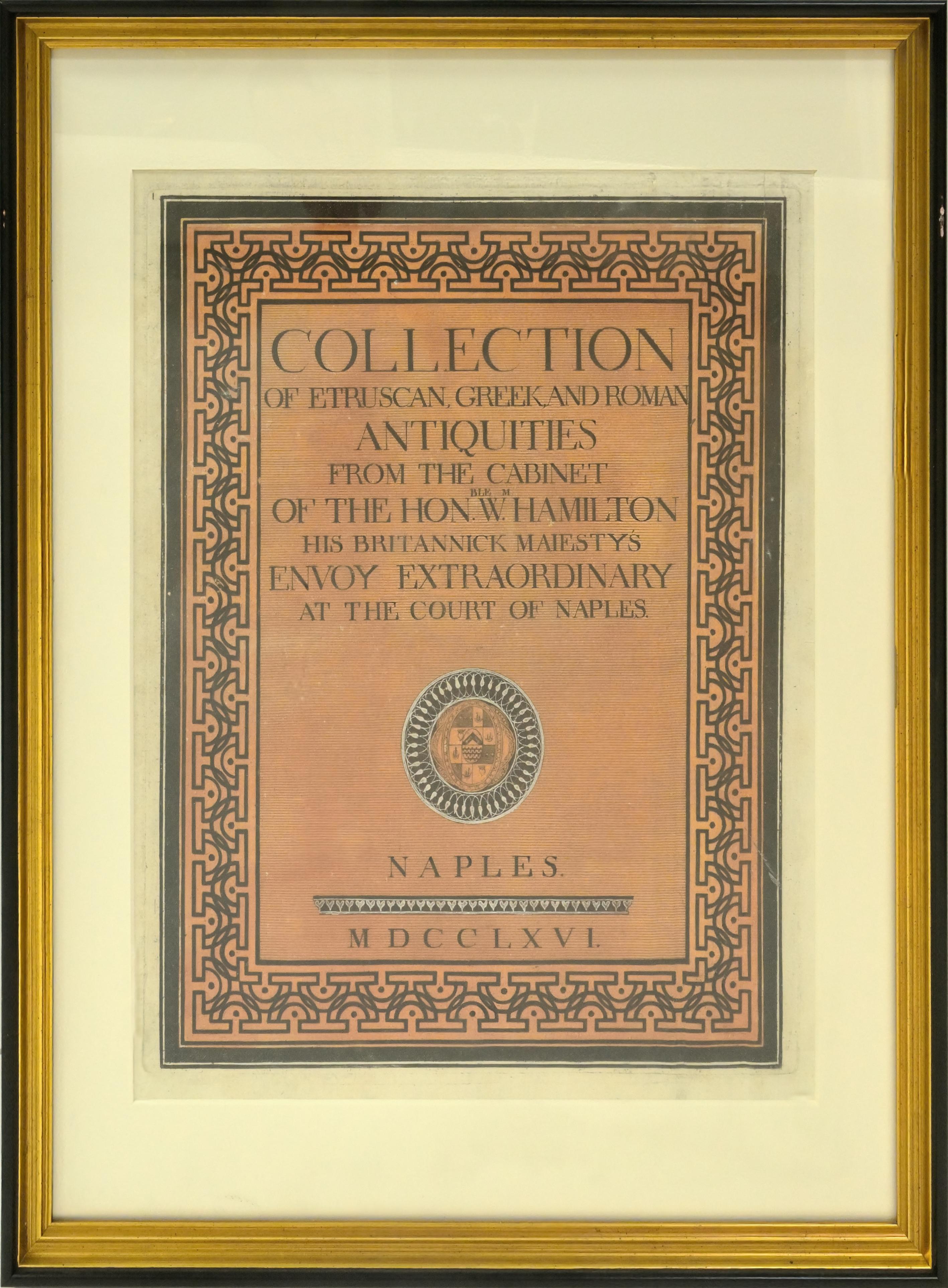 European Framed William Hamilton Antiquites Etrusques, Grecques Et Romain Cover For Sale