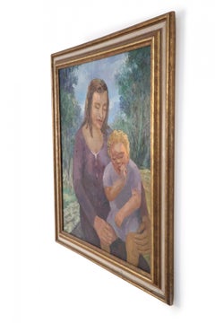 Gerahmte Frau mit Kind, Porträt, Ölgemälde