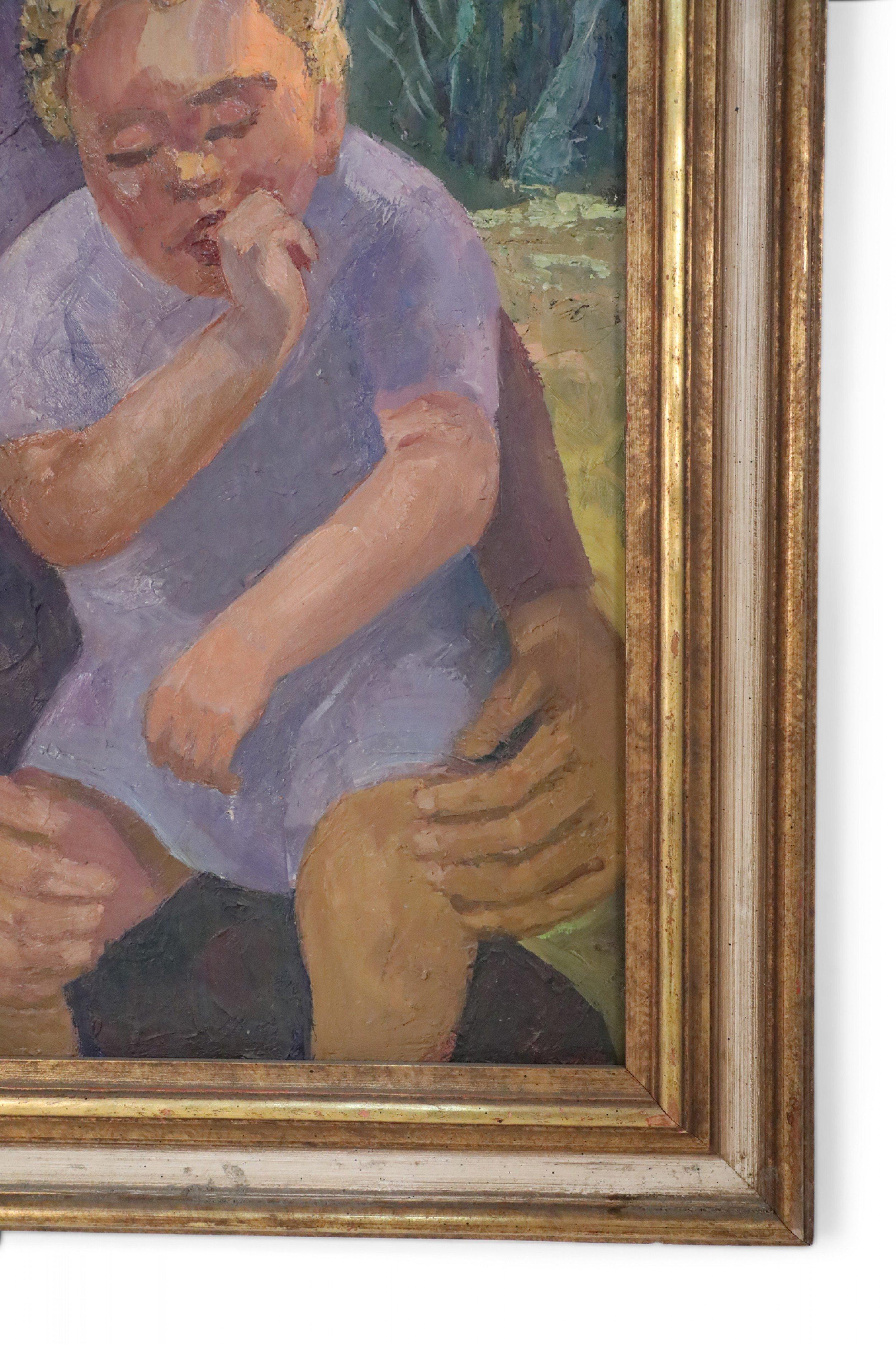 Américain Peinture à l'huile - Portrait encadré d'une femme avec un enfant en vente