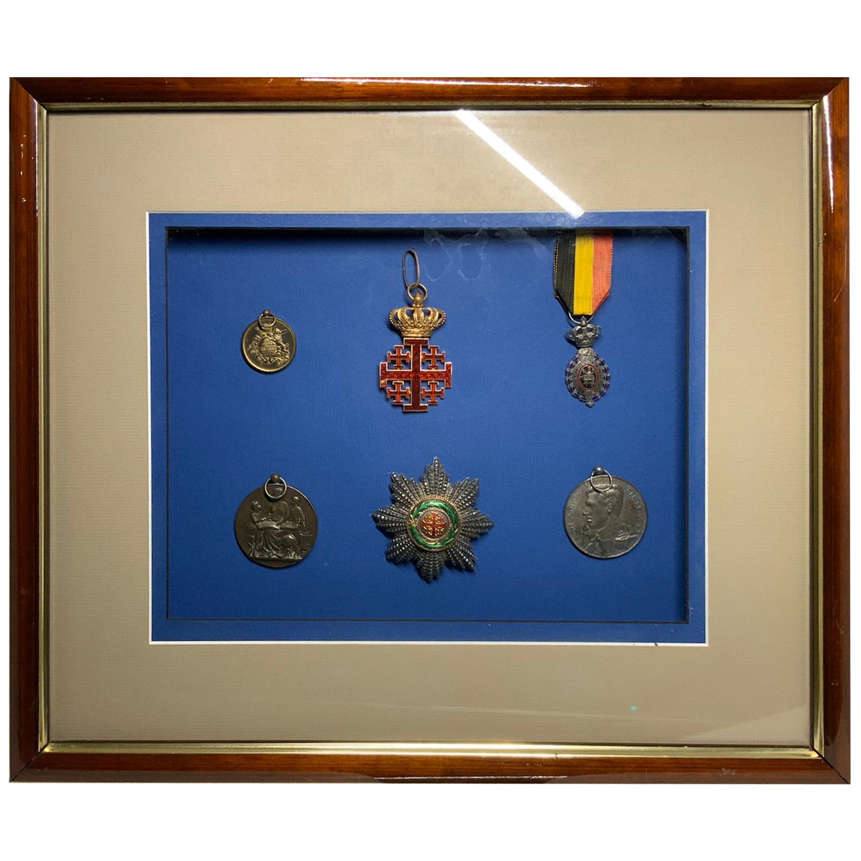 Framed Wood Display of Orders, Medals and Decorations