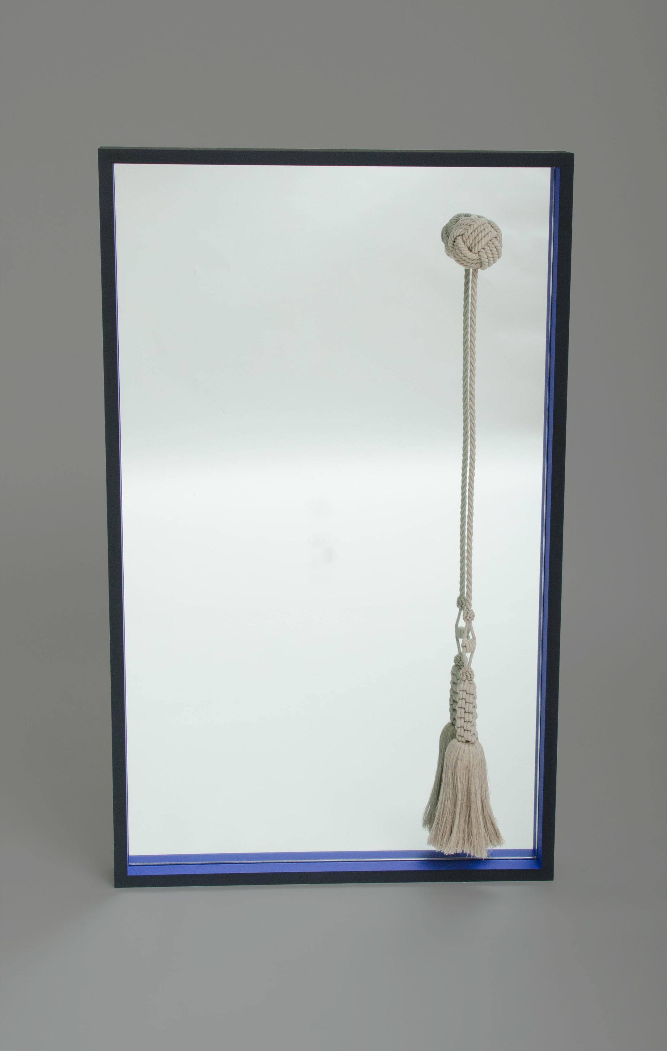 Philippine Framed Wood Wall Mirror with Linen Knot and Tassel