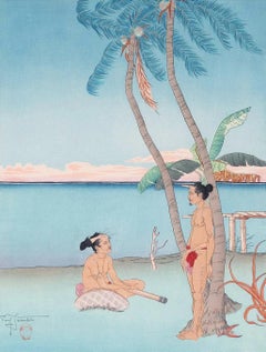 Gerahmter japanischer Farbholzschnitt Apres La Pluie Tarang Yap von Paul Jacoulet