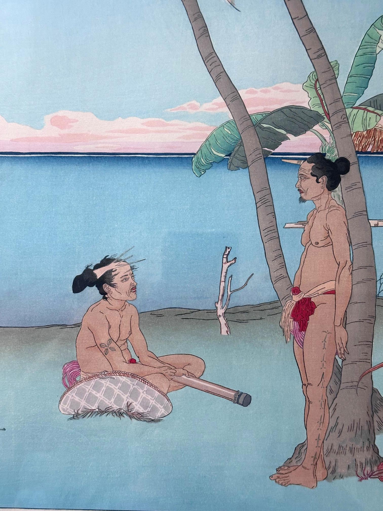 Grabado en madera japonesa enmarcado Apres La Pluie Tarang Yap de Paul Jacoulet Japonés en venta