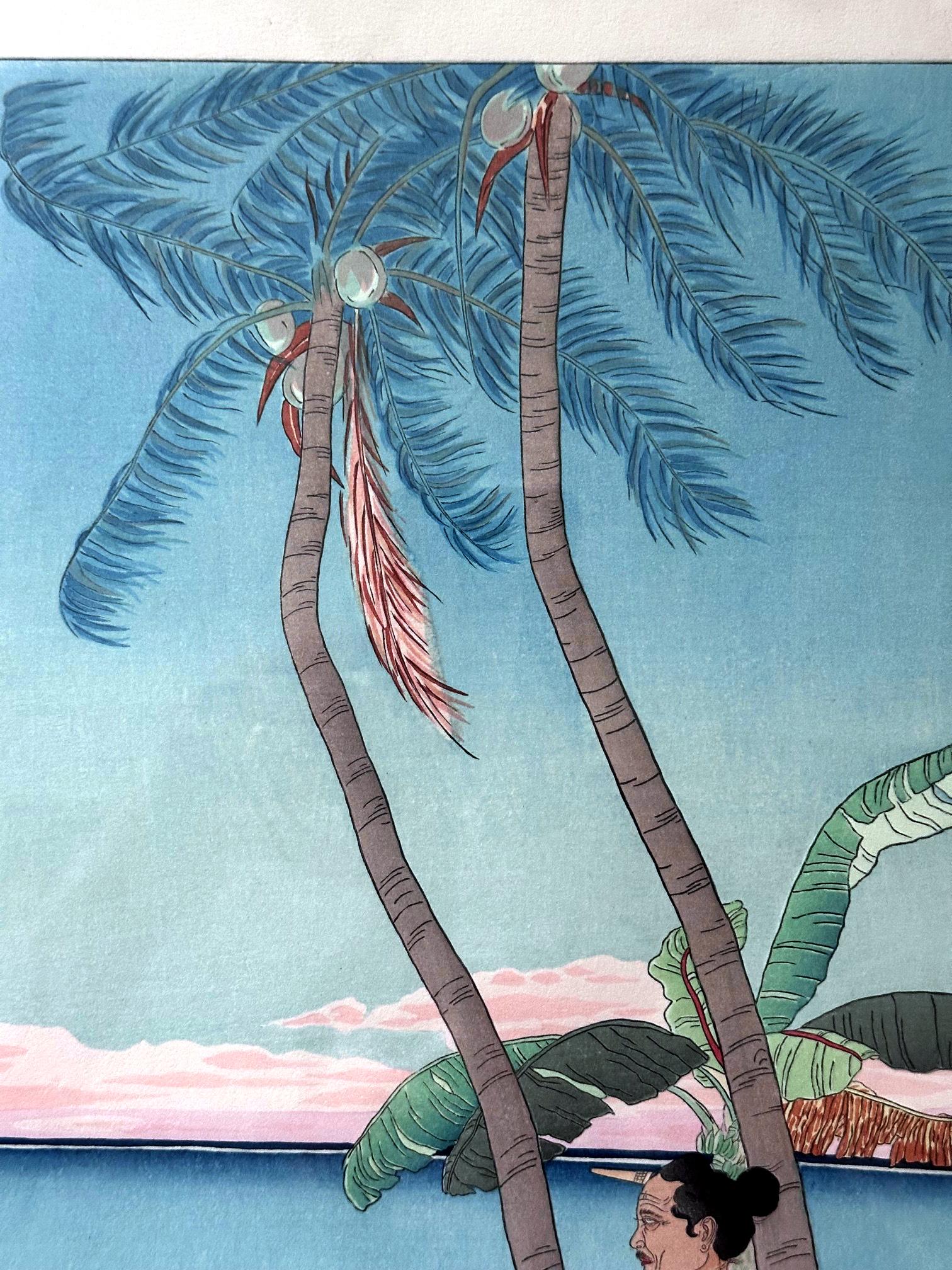 Grabado en madera japonesa enmarcado Apres La Pluie Tarang Yap de Paul Jacoulet en venta 1