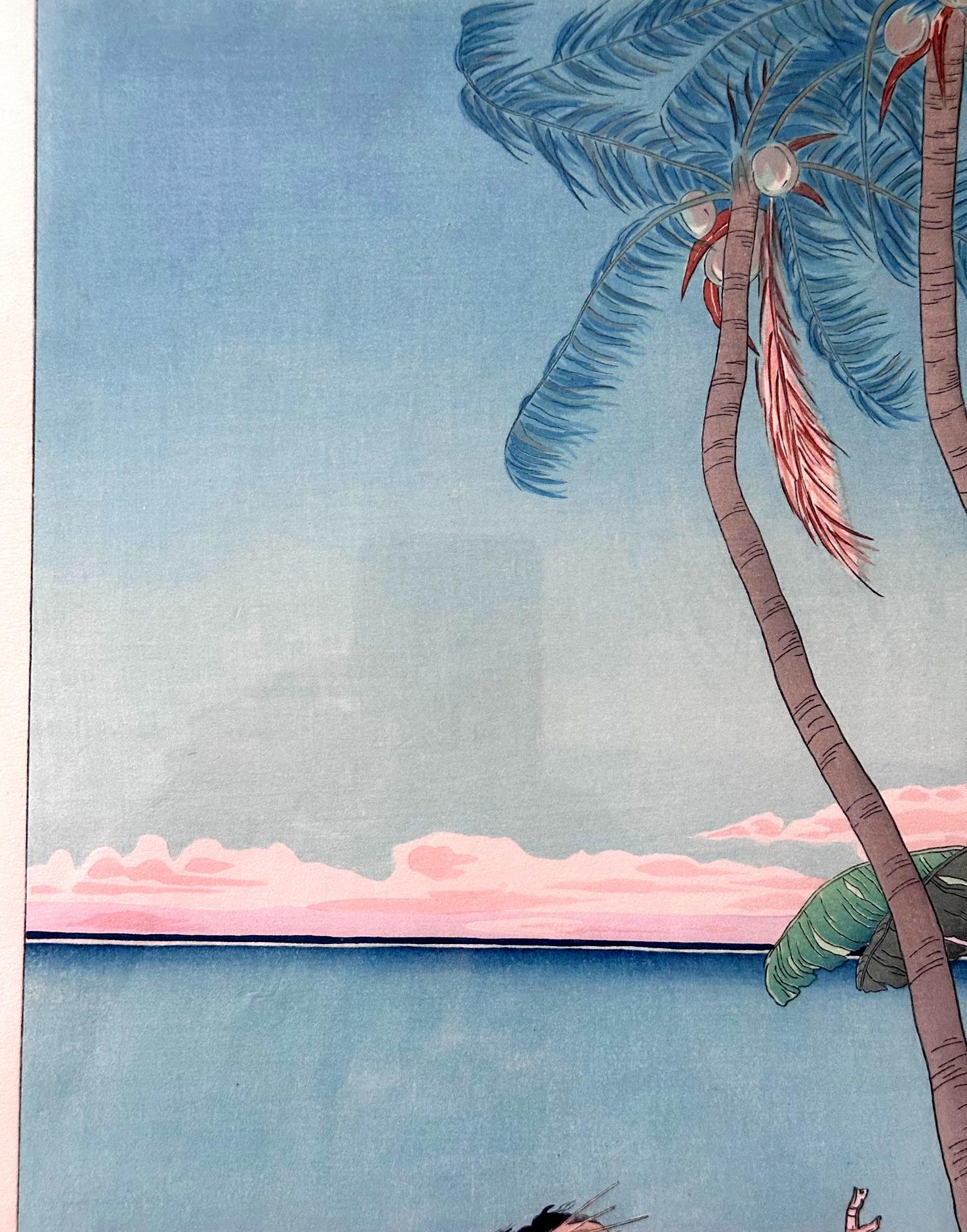 Grabado en madera japonesa enmarcado Apres La Pluie Tarang Yap de Paul Jacoulet en venta 2