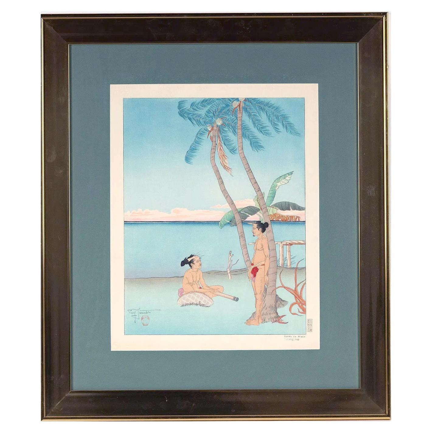 Framed Japanese Woodblock Print Apres La Pluie Tarang Yap by Paul Jacoulet
