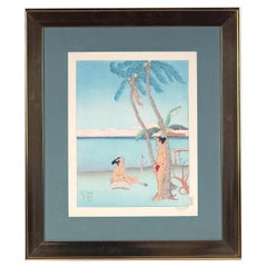 Framed Japanese Woodblock Print Apres La Pluie Tarang Yap by Paul Jacoulet