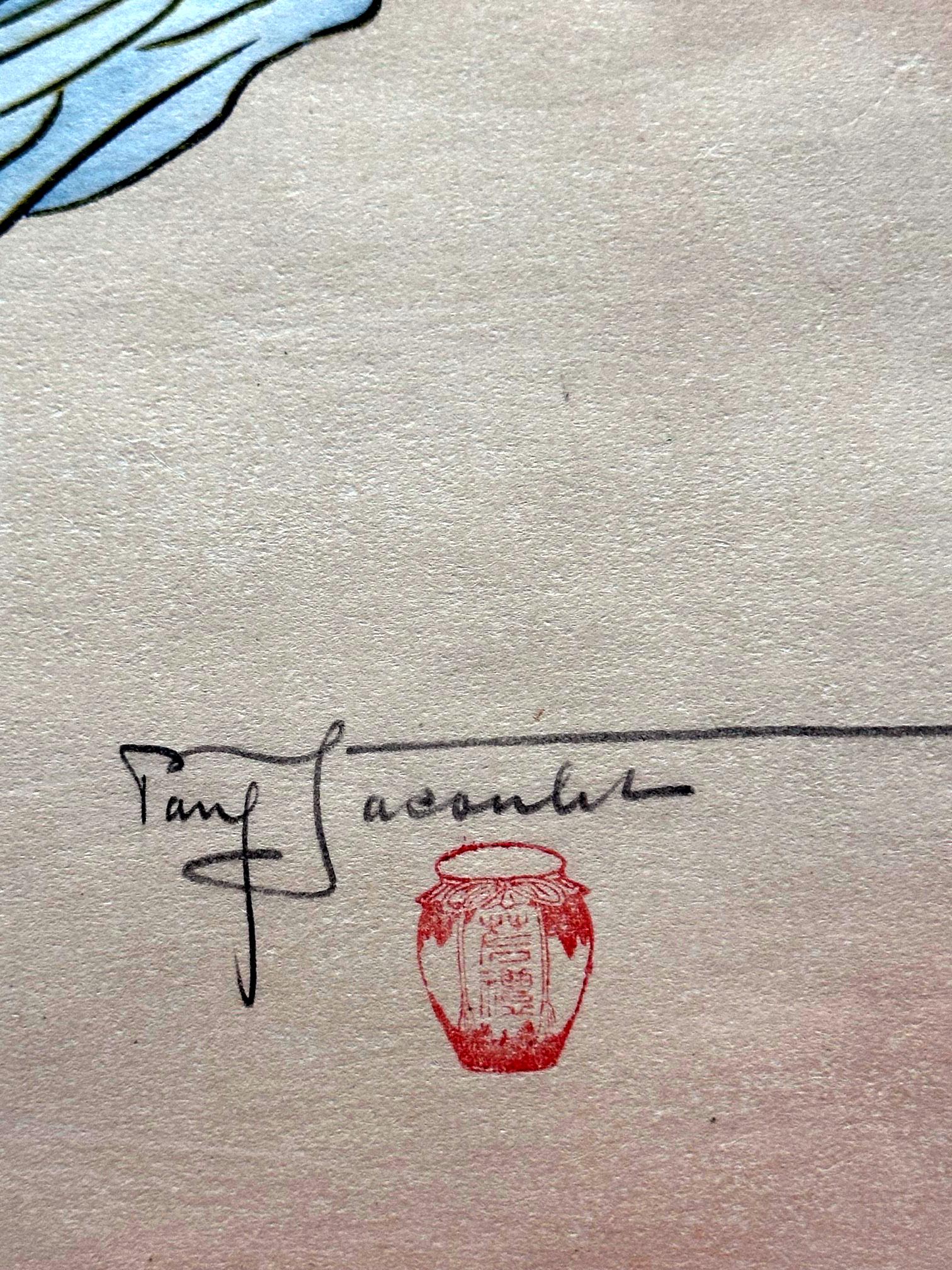 Gerahmter Farbholzschnitt La Lettre du Fils Coree Frühe Version von Paul Jacoulet im Angebot 3