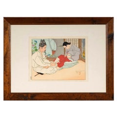 Framed Woodblock Print La Lettre du Fils Coree Early Version by Paul Jacoulet