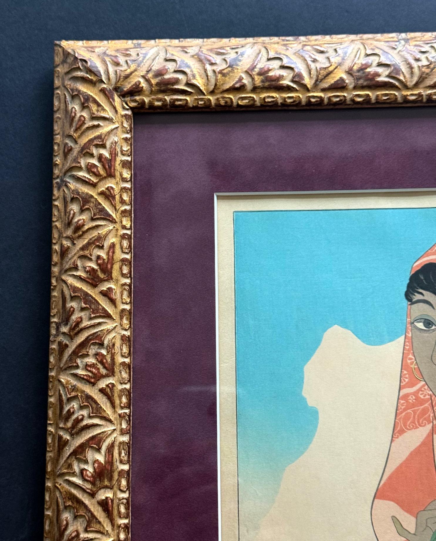 Grabado xilográfico enmarcado Retour de la Jungle Tondana Celebes de Paul Jacoulet en venta 2