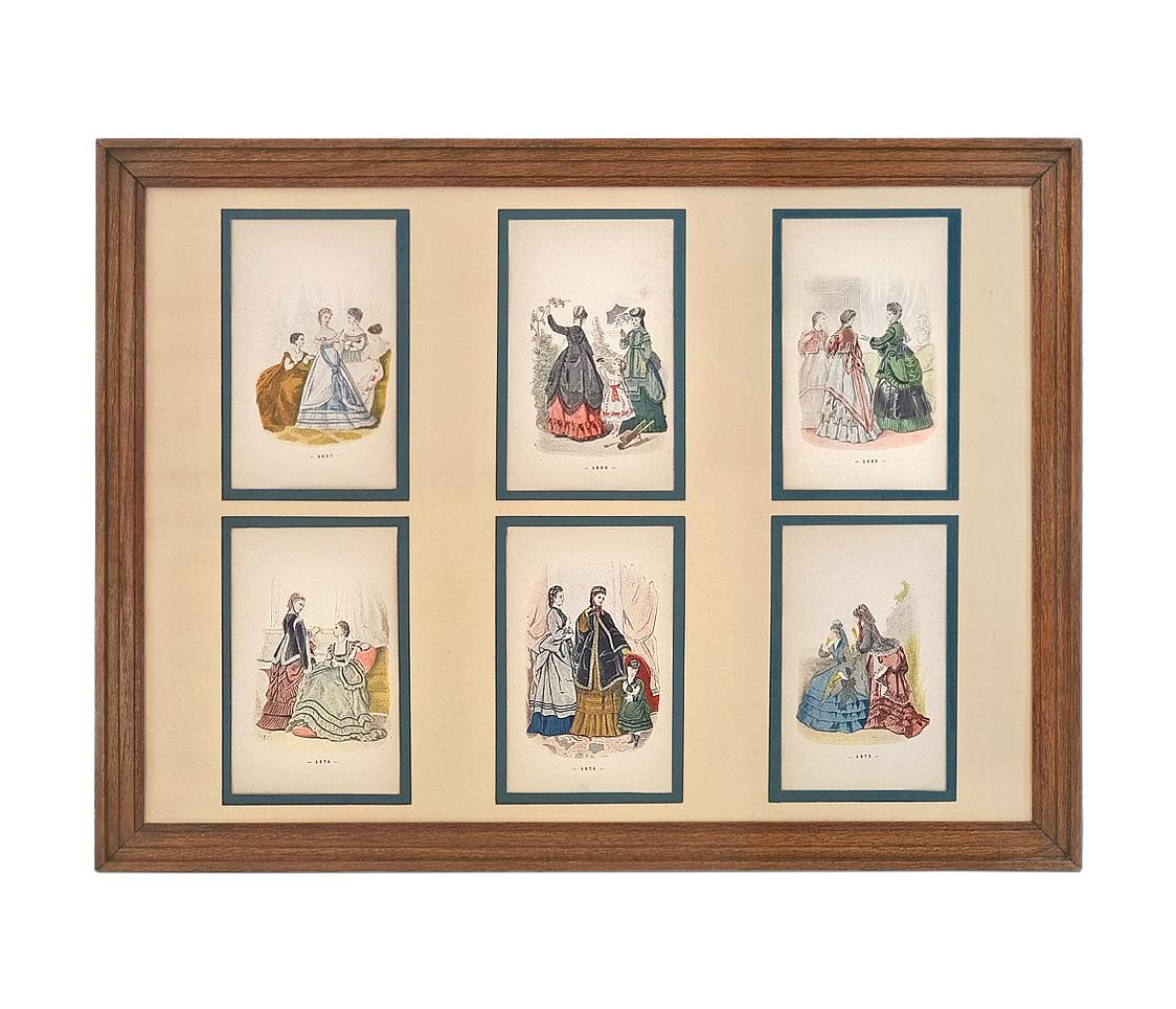 Français Œuvres sur papier encadrées, 12 illustrations de modes féminines françaises, vers 1896 en vente