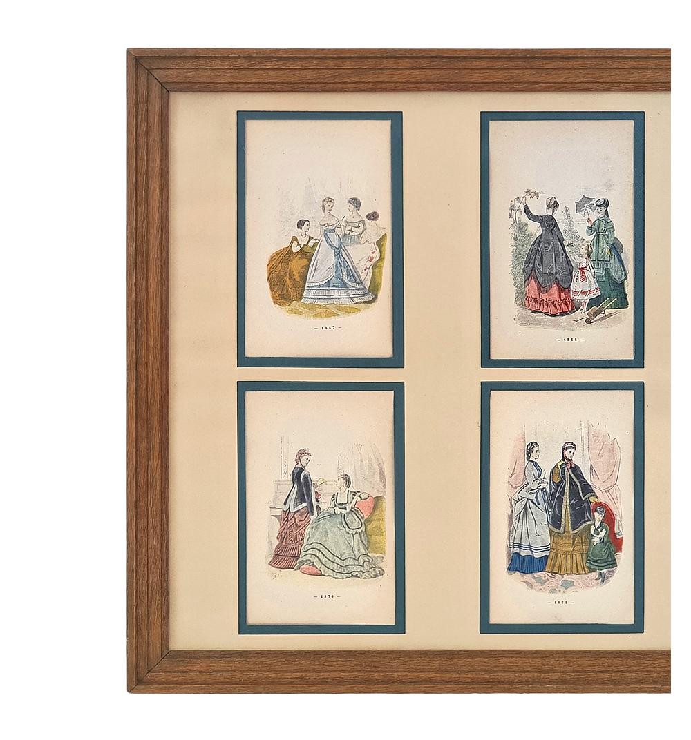 Œuvres sur papier encadrées, 12 illustrations de modes féminines françaises, vers 1896 Bon état - En vente à Paris, FR
