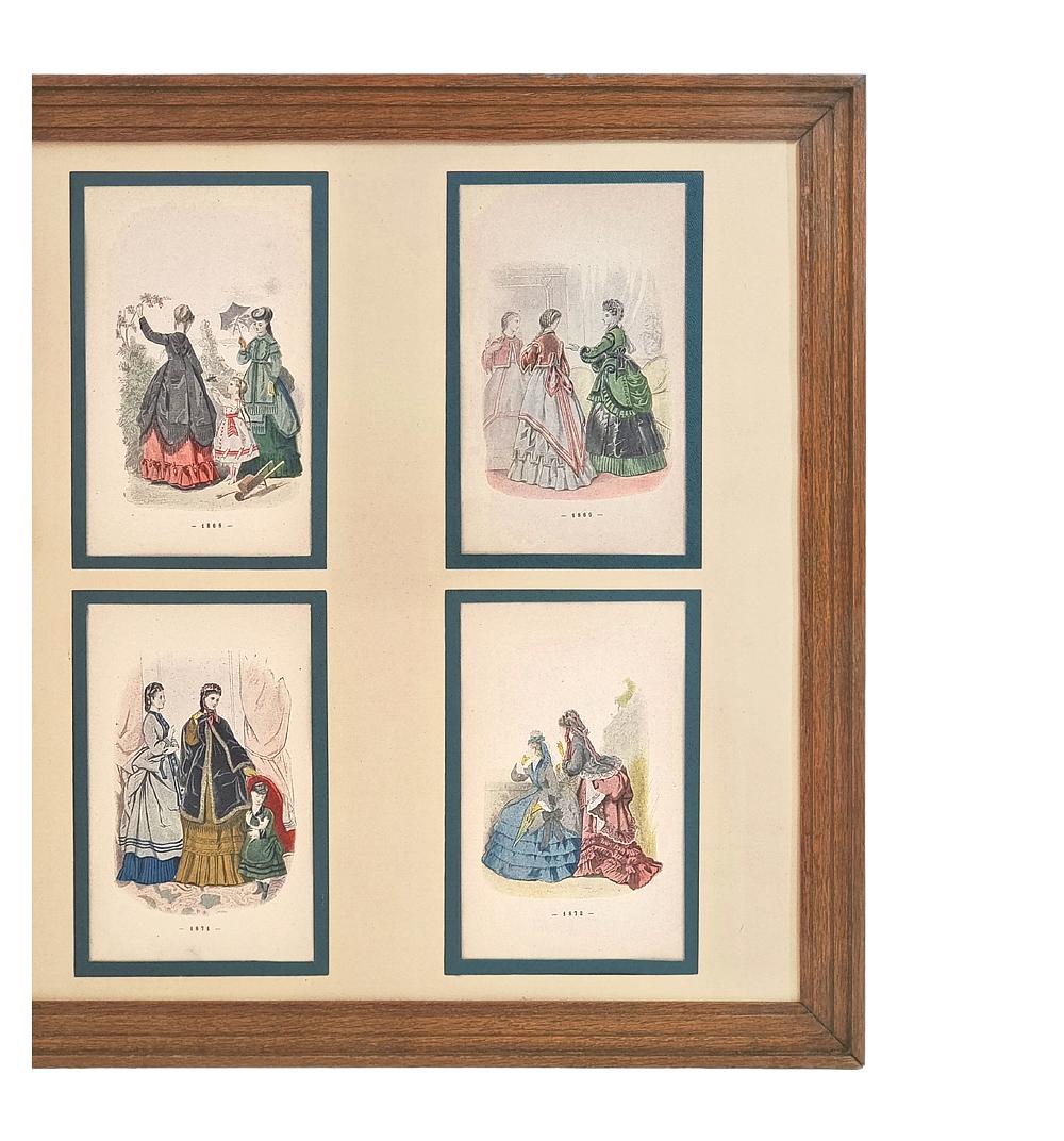 Fin du XIXe siècle Œuvres sur papier encadrées, 12 illustrations de modes féminines françaises, vers 1896 en vente