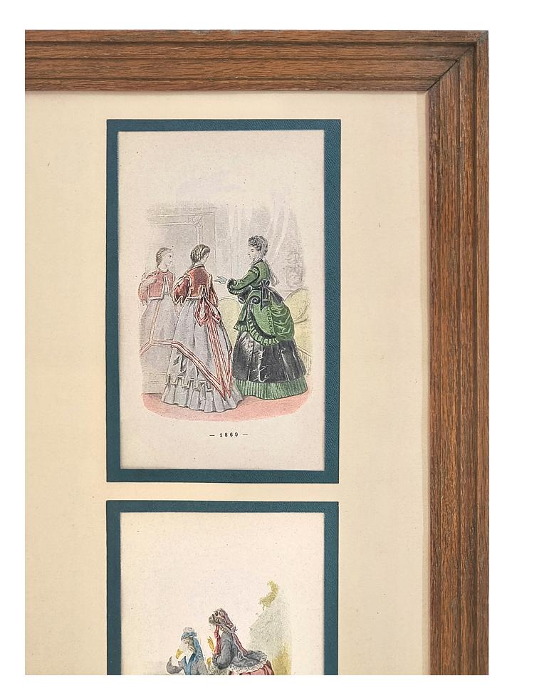 Bois Œuvres sur papier encadrées, 12 illustrations de modes féminines françaises, vers 1896 en vente