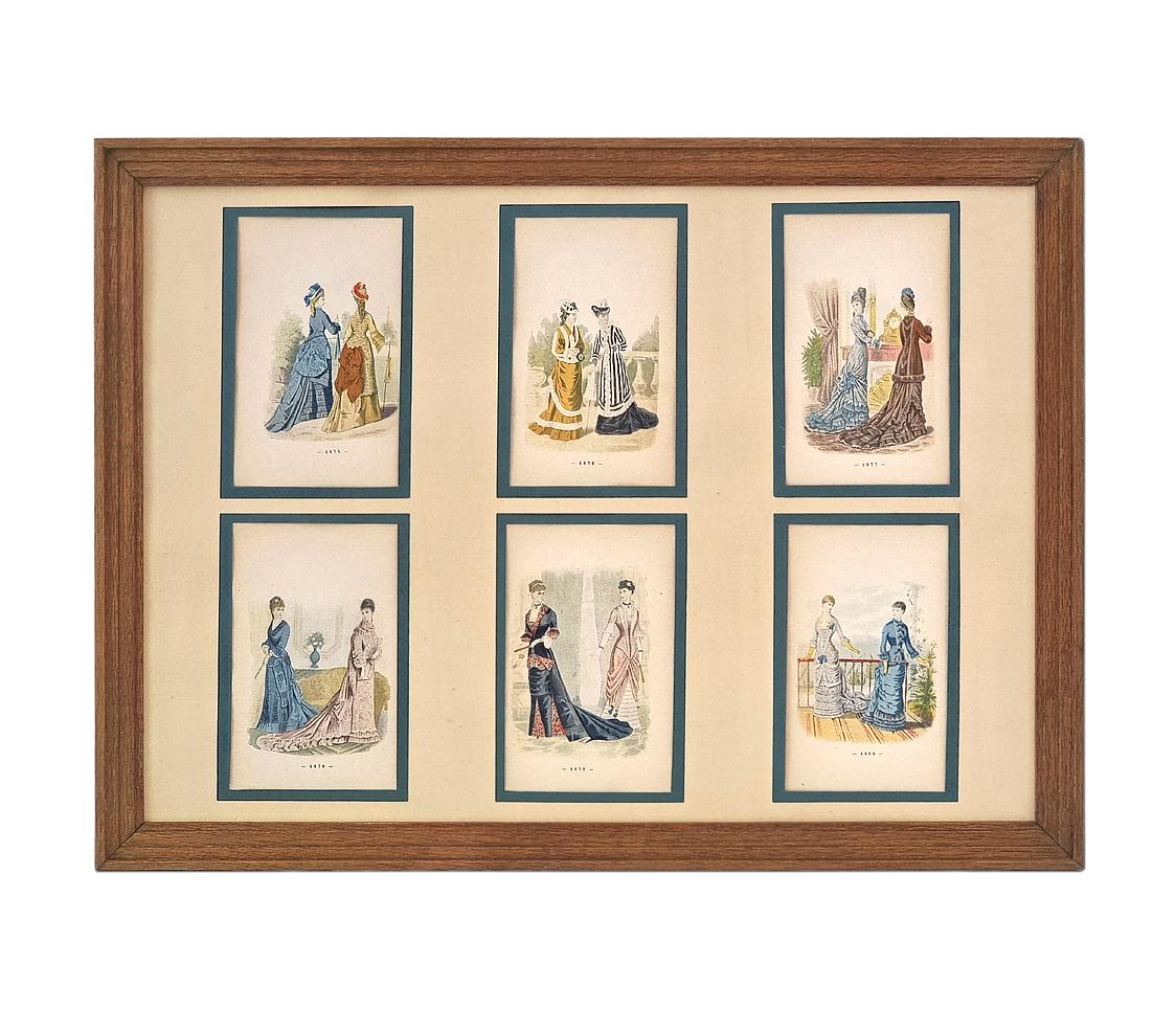 Œuvres sur papier encadrées, 12 illustrations de modes féminines françaises, vers 1896 en vente 2