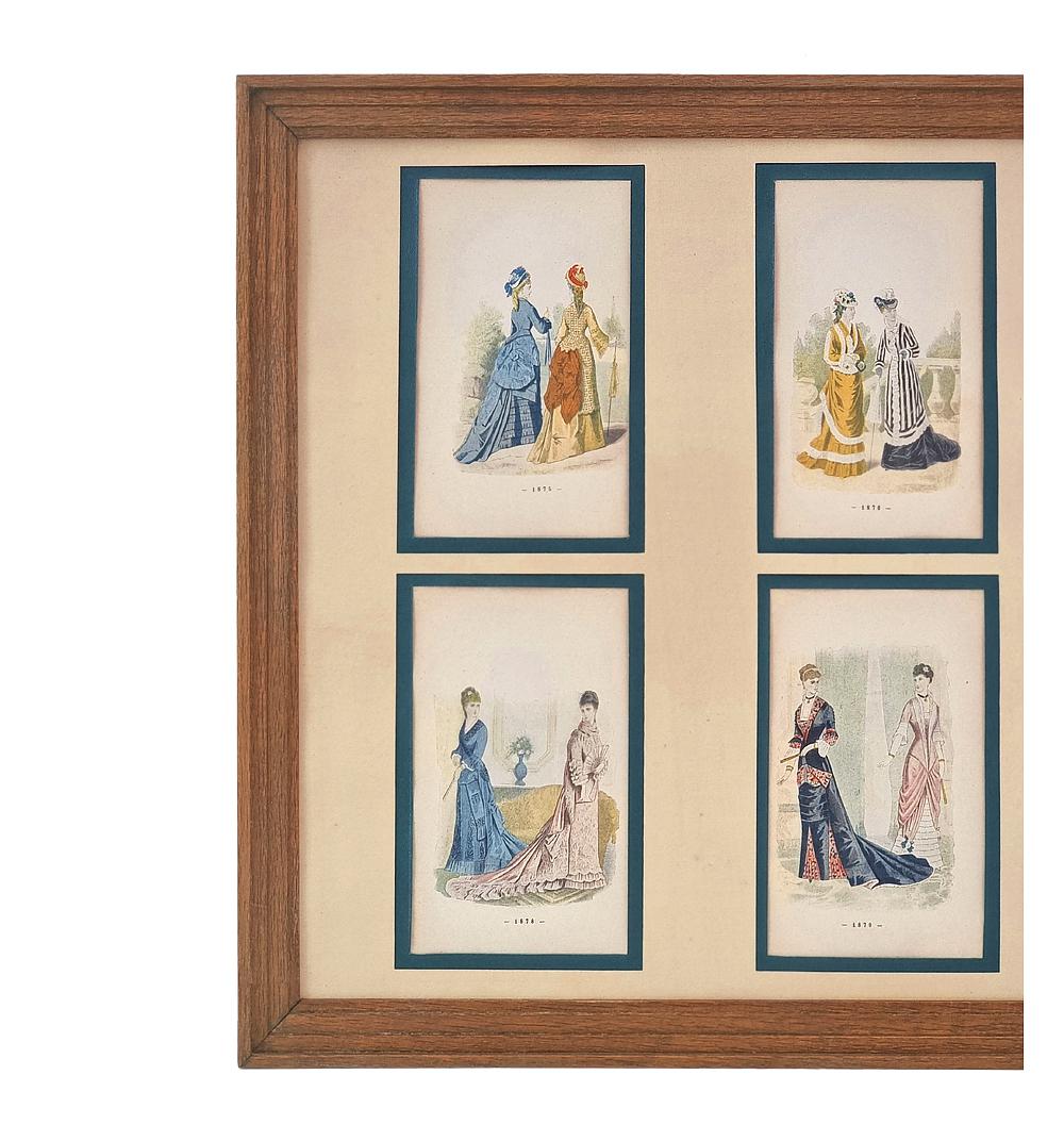 Œuvres sur papier encadrées, 12 illustrations de modes féminines françaises, vers 1896 en vente 3