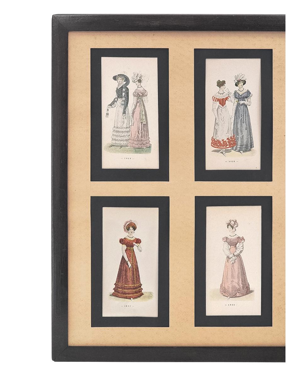 Wood Framed Works On Paper, Illustrations French Women's Fashions, circa 1896 For Sale