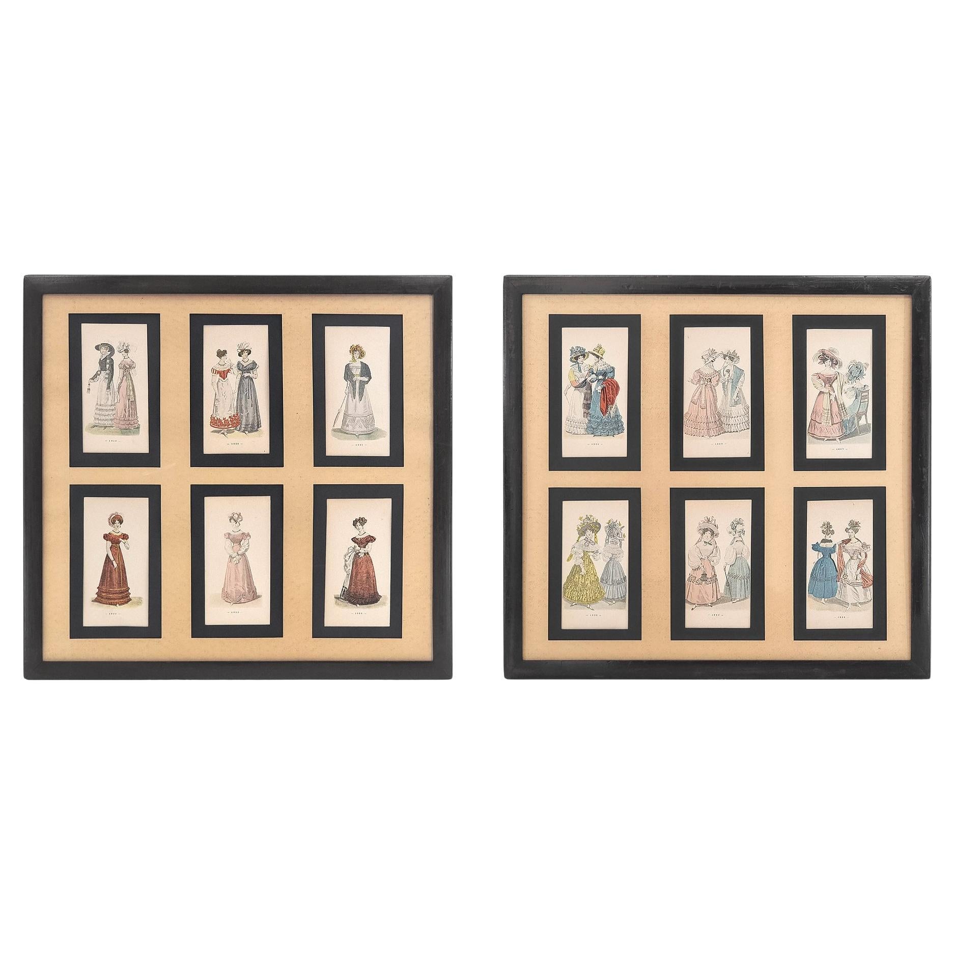 Framed Works On Paper, Illustrations French Women's Fashions, circa 1896 For Sale