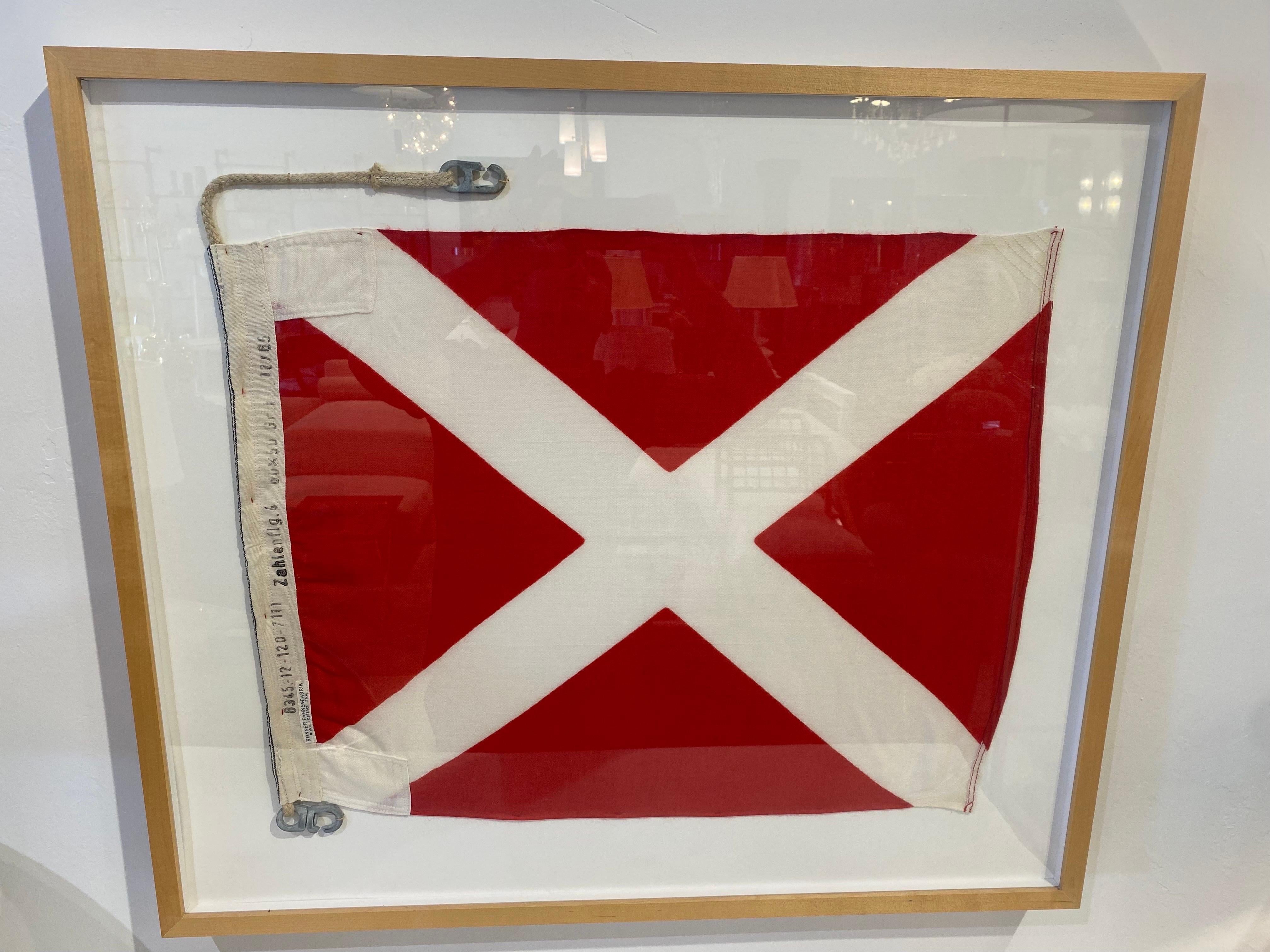 Mid-Century Modern Framed Ww ii Nautical Signal Flag 'Red & White' For Sale