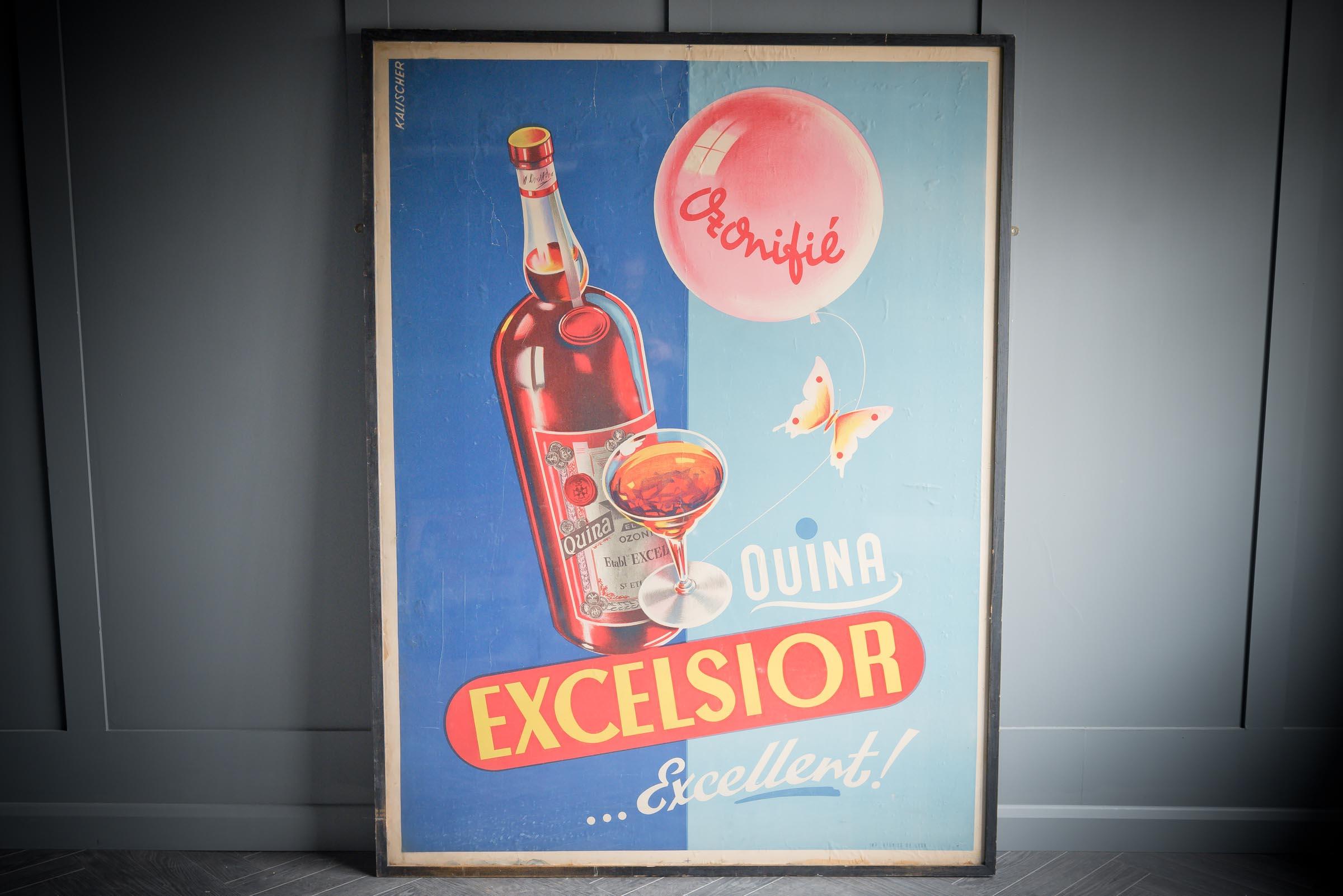 Original Vintage French extra large Excelsior alcohol framed poster.