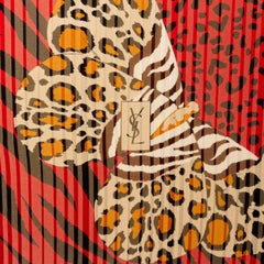 Framed Yves Saint Laurent Silk Scarf, Butterflies with Leopard and Tiger Print