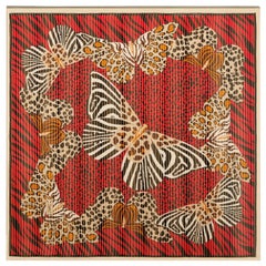 Framed Yves Saint Laurent Silk Scarf, Butterflies with Leopard and Tiger Print
