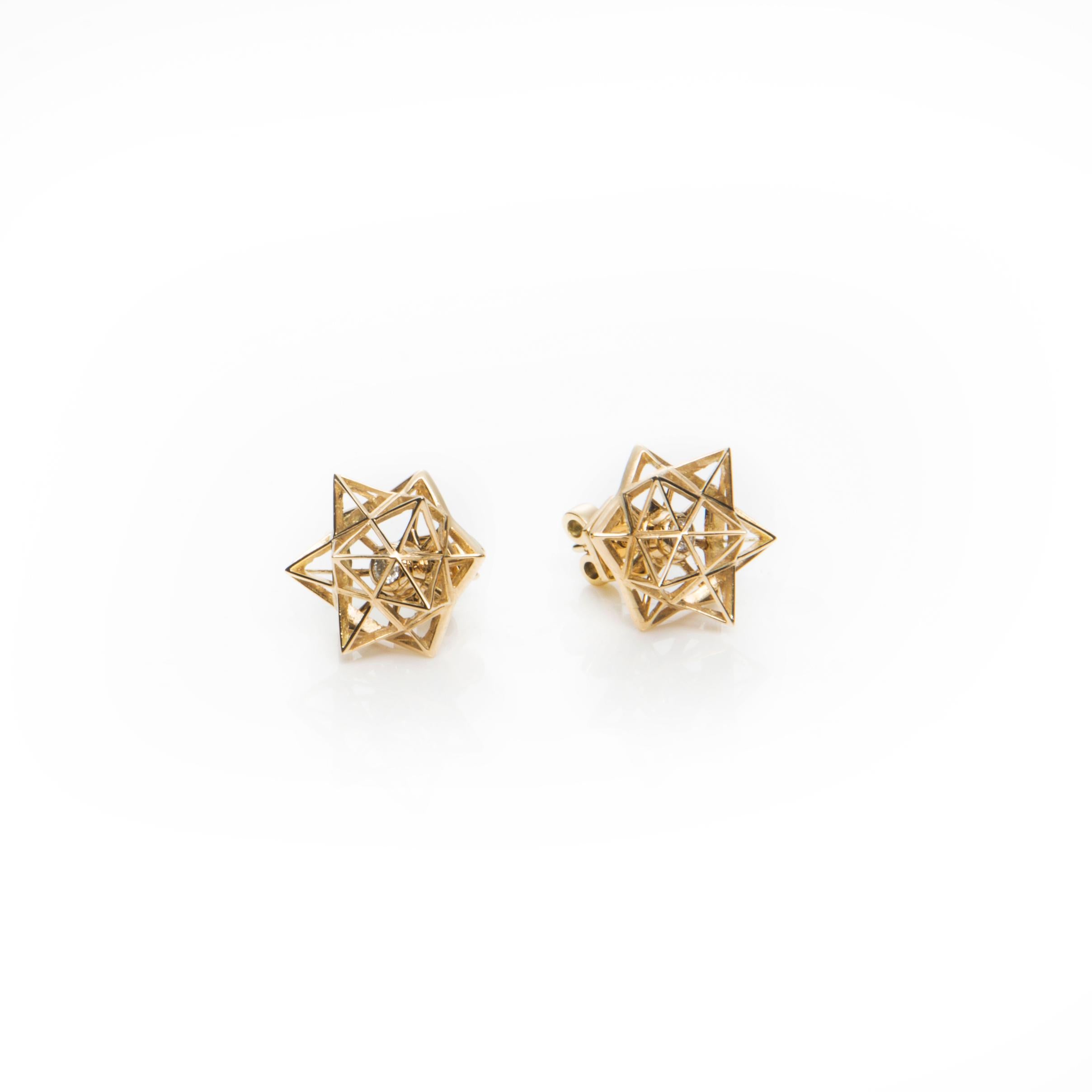 Modern Framework Diamond 18K Gold Stud Earrings For Sale
