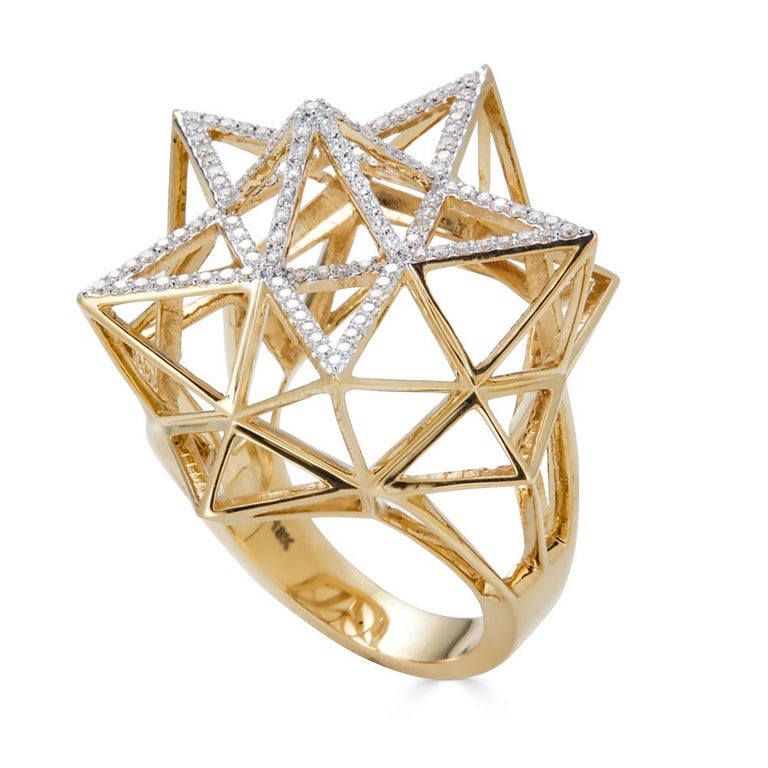 Framework Star Partial Diamond Pave Gold Ring For Sale at 1stDibs