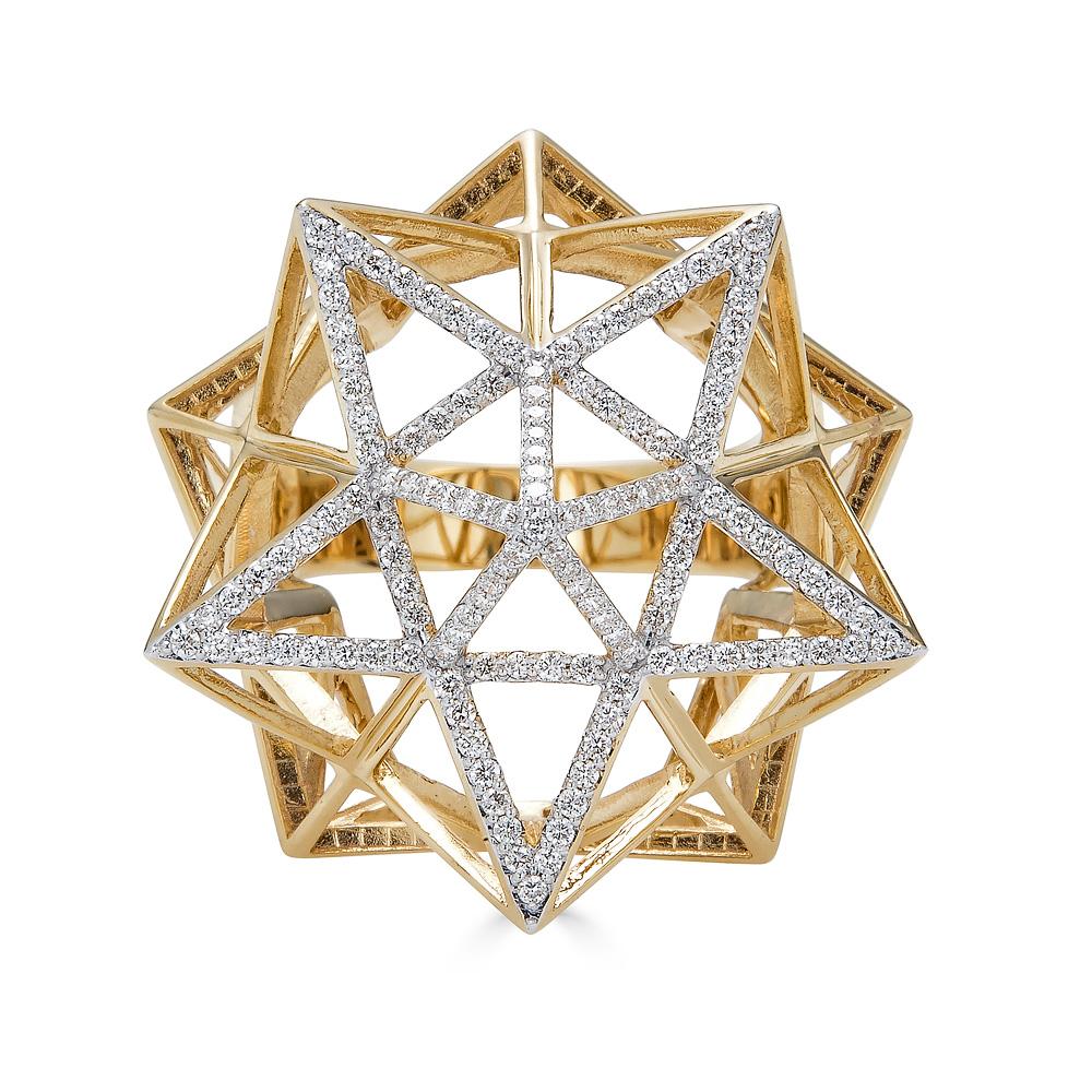 Goldring mit Stern-Partial-Diamantpavé (Moderne) im Angebot