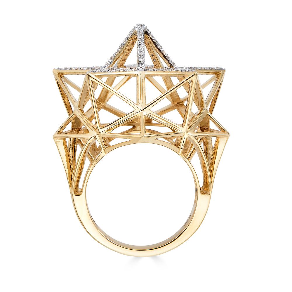 Goldring mit Stern-Partial-Diamantpavé (Rundschliff) im Angebot