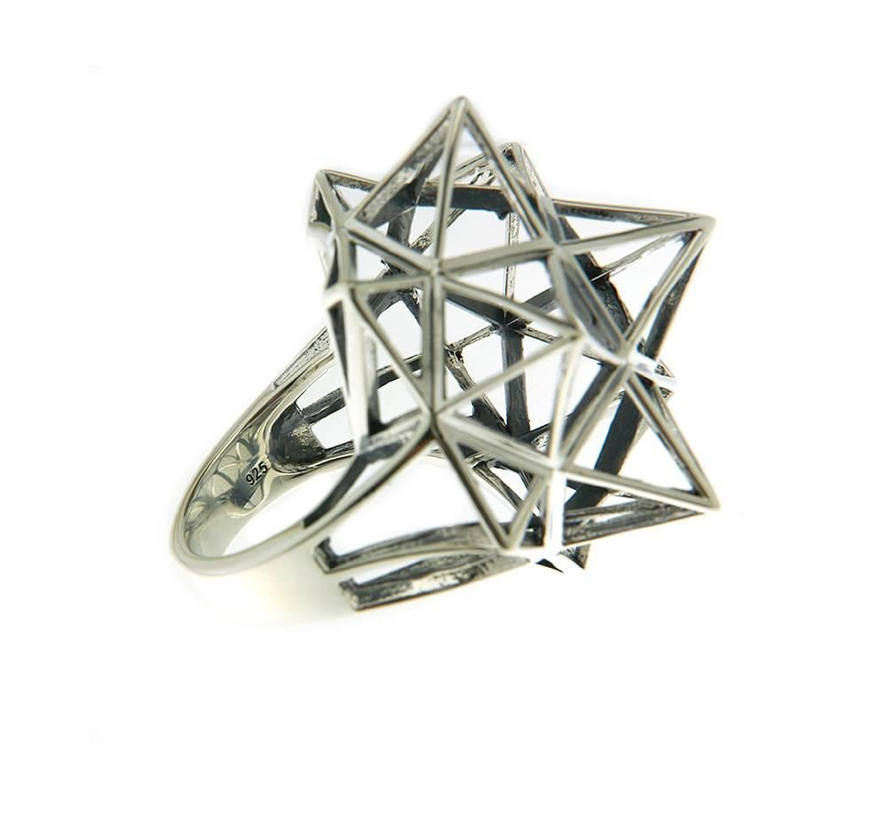 Contemporary Framework Star Silver Ring For Sale