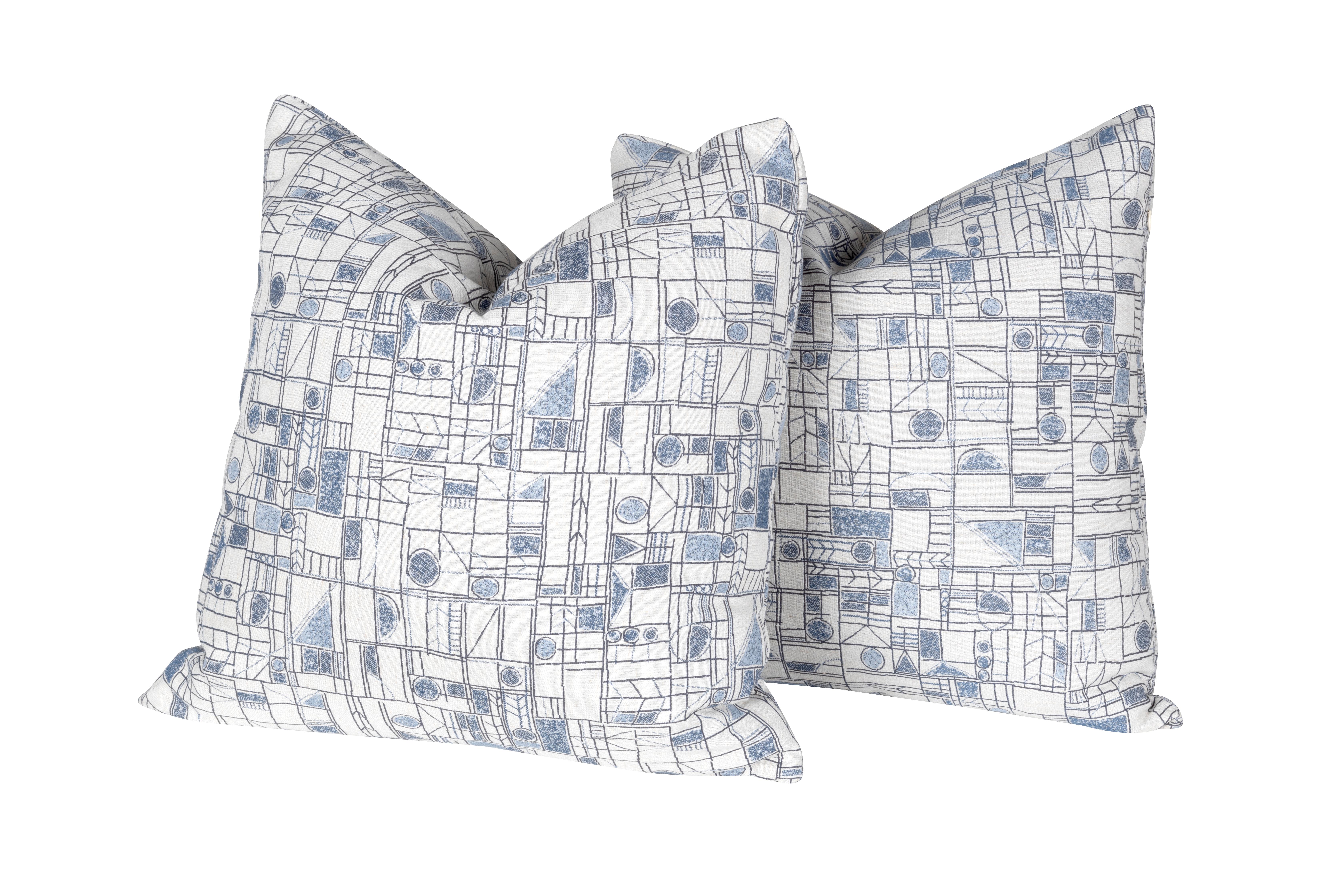 Contemporary Frameworks, Pillow, Beige Navy Blue Geometric Abstract For Sale