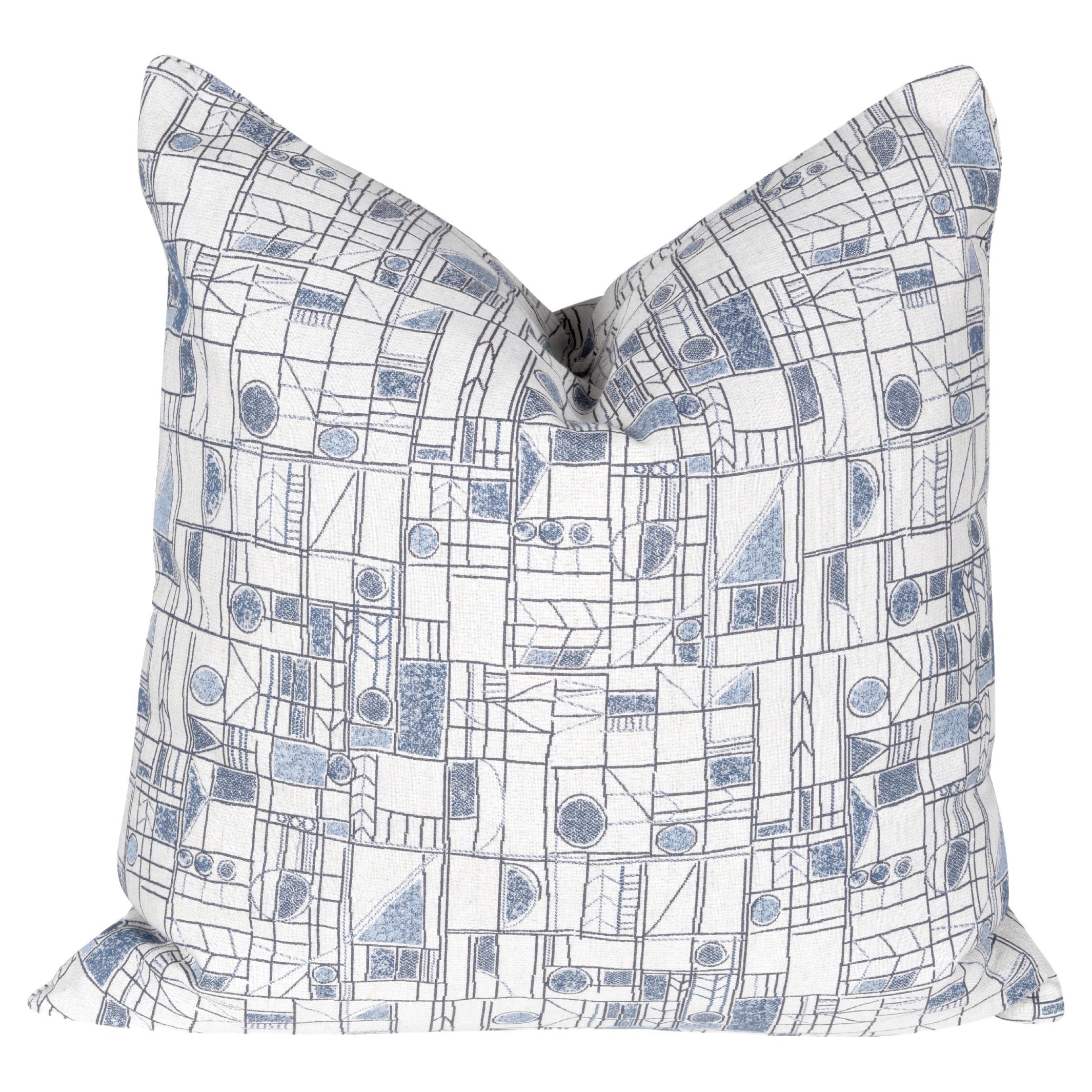 Frameworks, Pillow, Beige Navy Blue Geometric Abstract For Sale