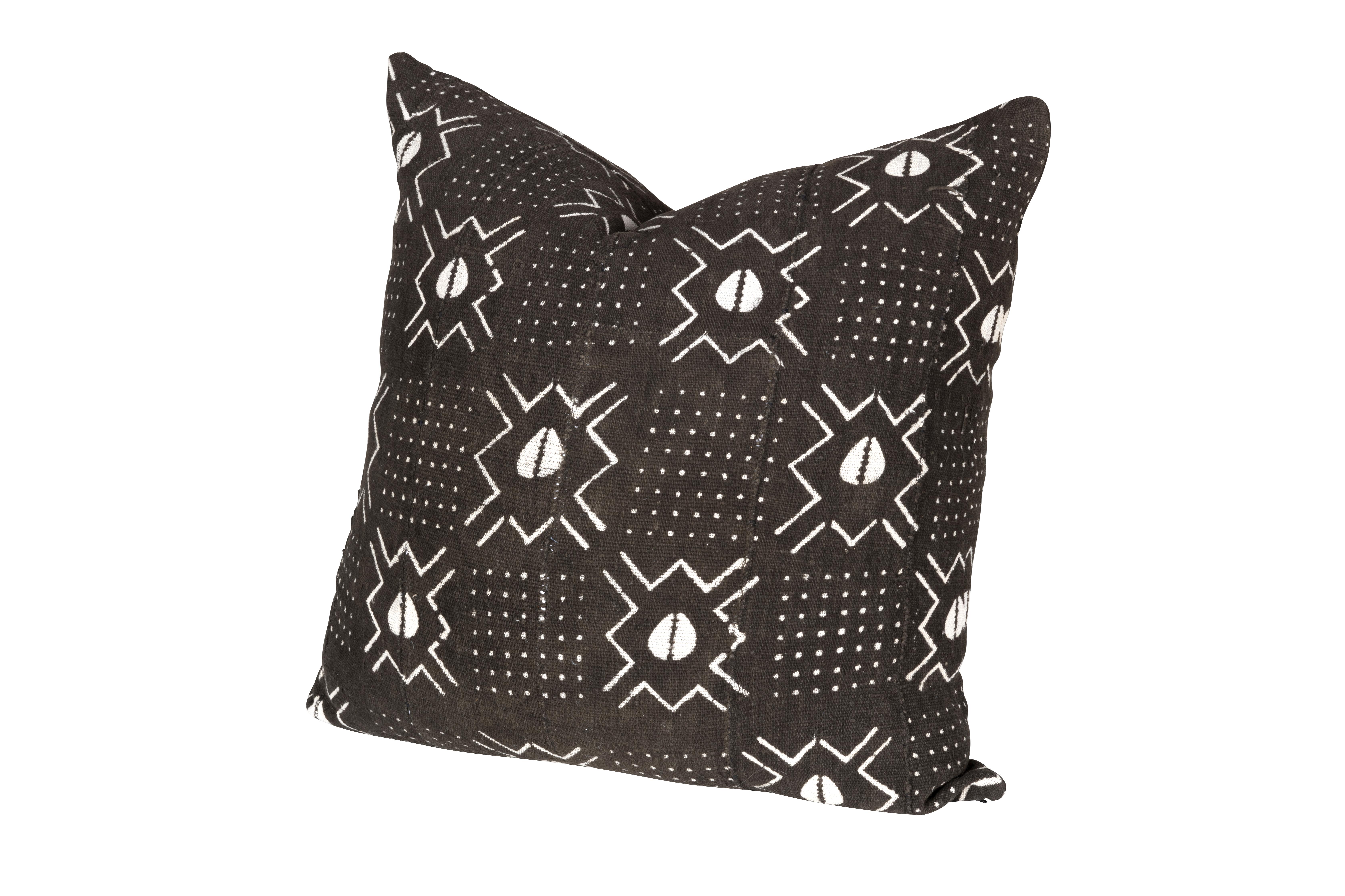 Modern Frameworks, 25x25 Down Pillow, Vintage Moroccan Linen Black Textile For Sale