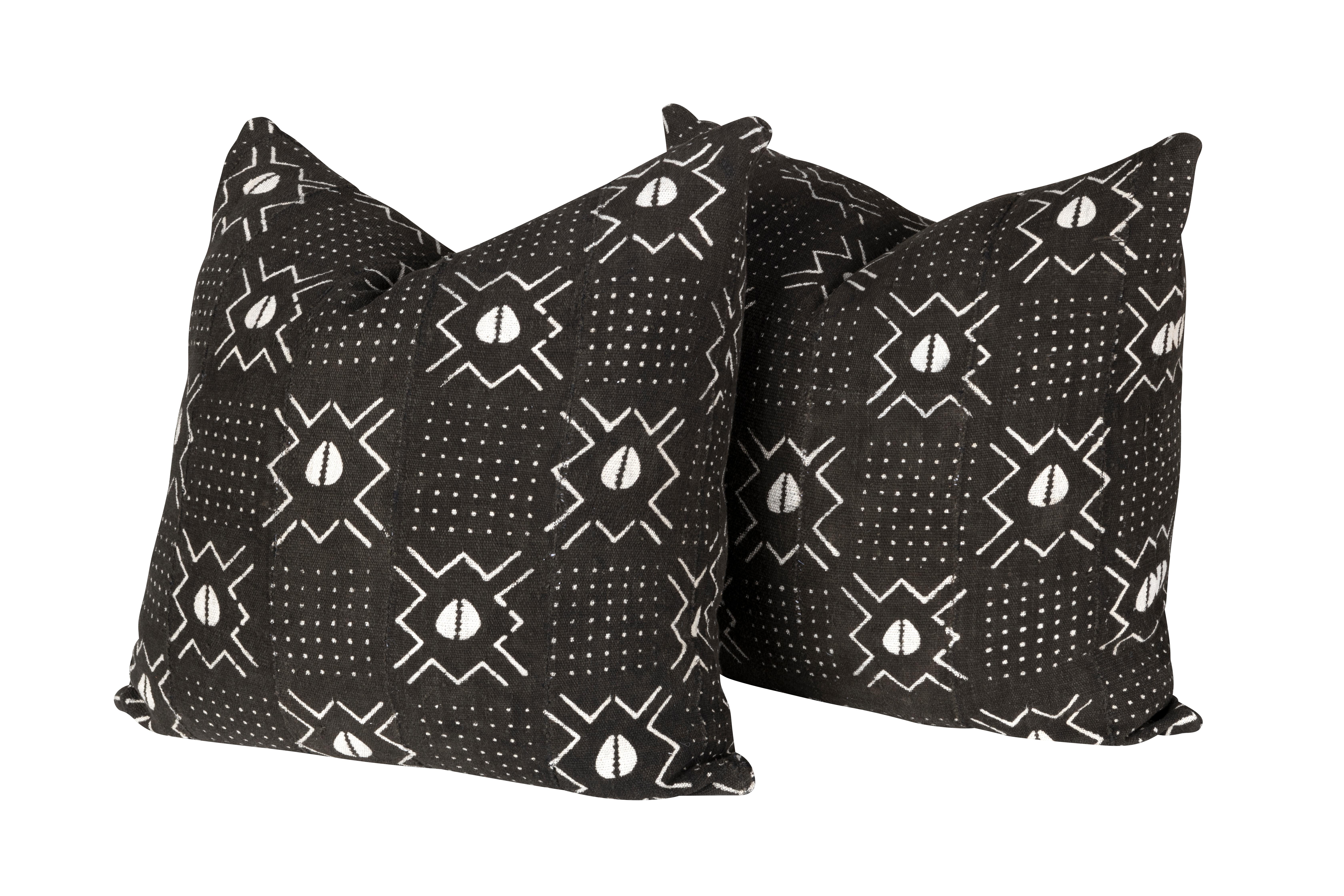 Fabric Frameworks, 25x25 Down Pillow, Vintage Moroccan Linen Black Textile For Sale