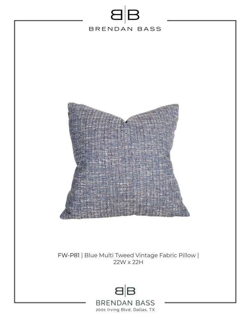 Frameworks by Brendan Bass Pillow in Blue Multi Tweed Vintage Fabric In Excellent Condition For Sale In Dallas, TX