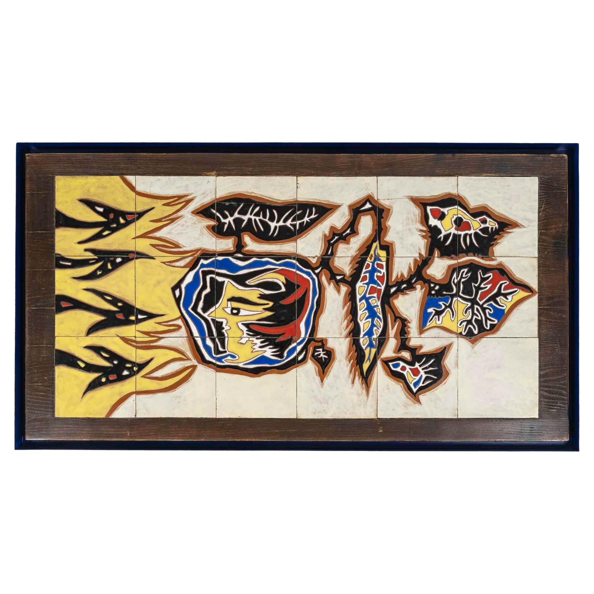 Incorniciatura di un'opera in ceramica di Jean Lurçat, 1950 circa.