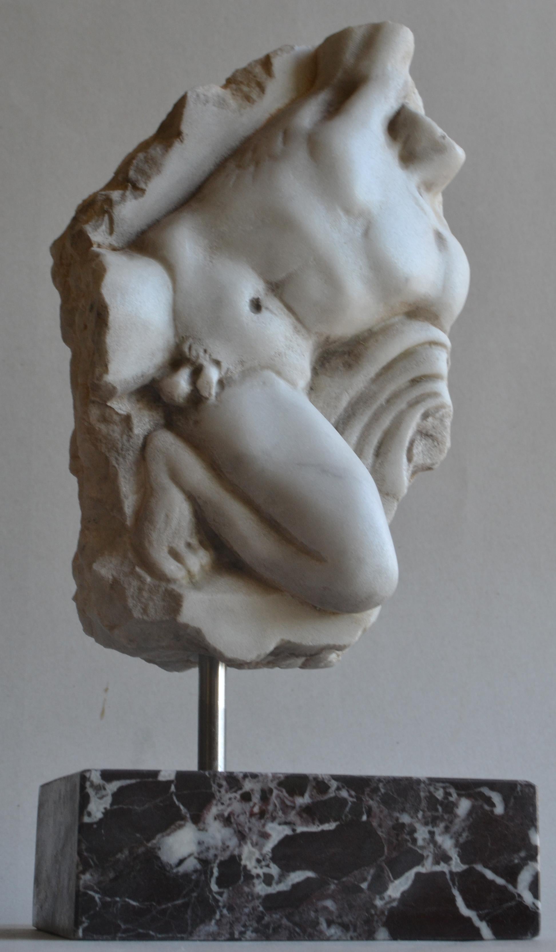Marble Frammento altorilievo scolpito su marmo di Carrara For Sale