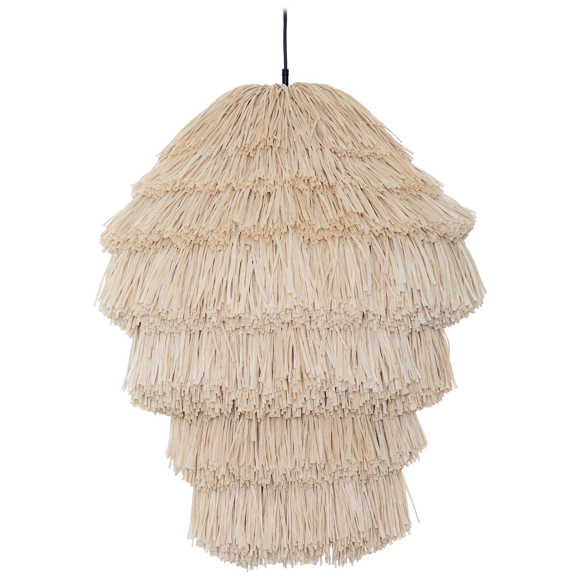Fran AS Contemporary suspended Light in Raffia, Copper and Steel