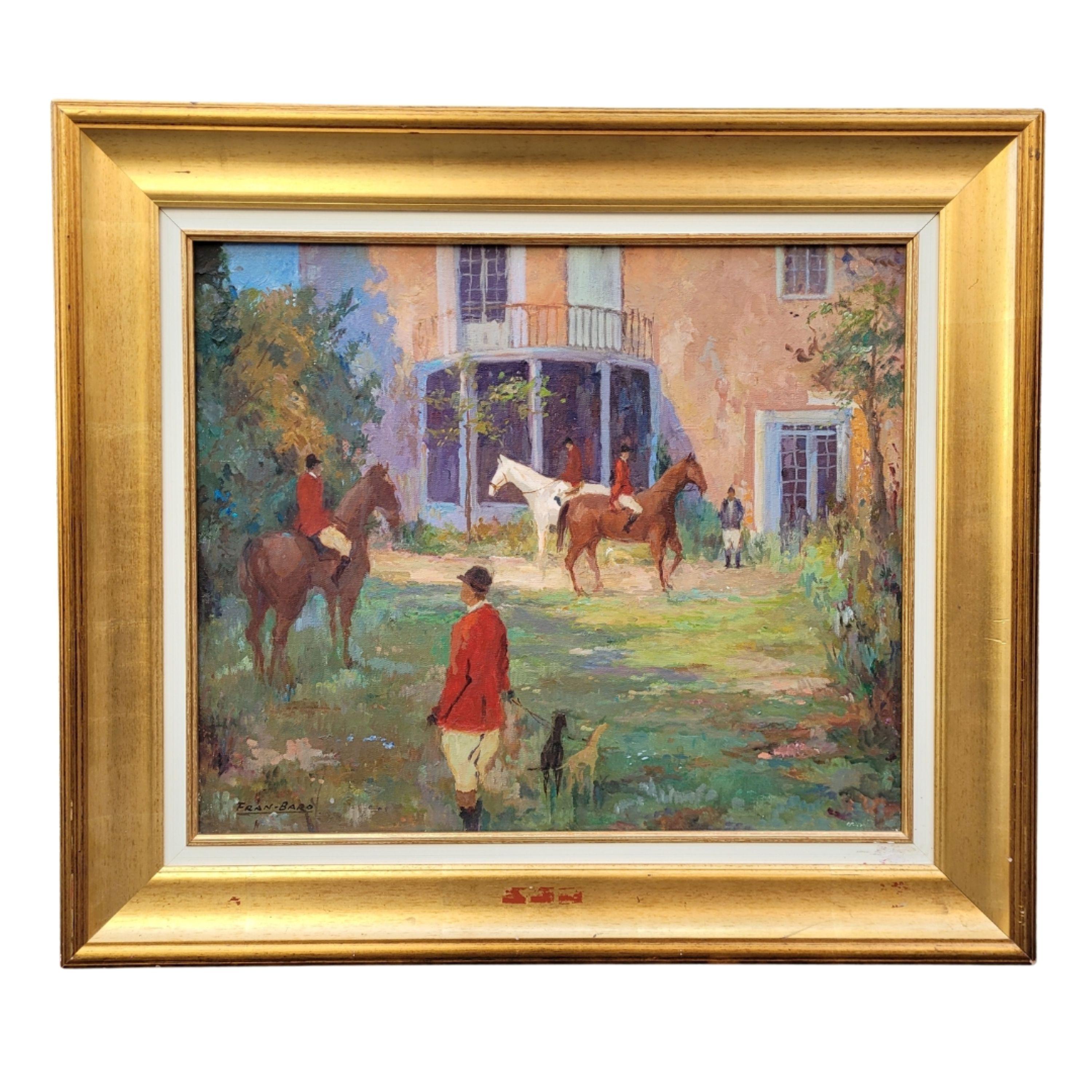 Fran Baró (Valencia, 1926 – 2000) Animal Painting – Öl auf Leinwand Pferde "Au club hippique" Fran Baró signiert Spanien