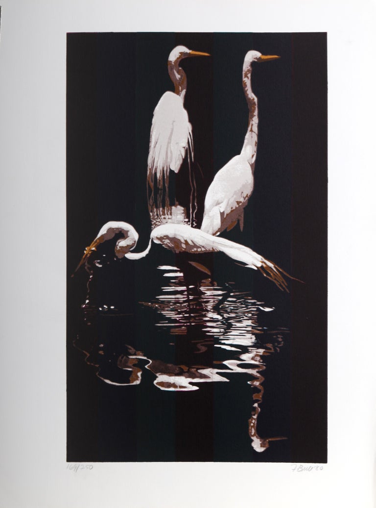 Fran Bull Egrets, Photorealist Screen Print by Fran Bull