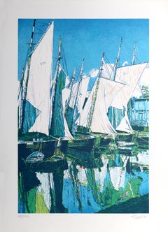 Fishing Boats, Photorealist Screen Print by Fran Bull